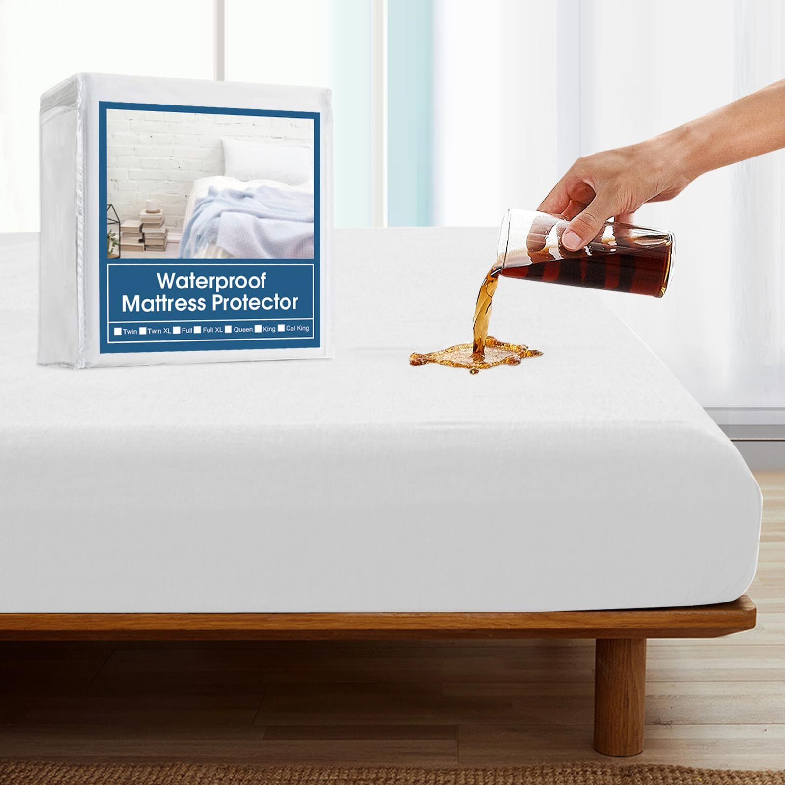 Springspirit Queen Mattress Protector, Queen Size Mattress Cover Protector Waterproof With Deep Pocket Up To 14, Queen Size Bed, Noiseless & Skin-Friendly Queen Fitted Sheet Only, White