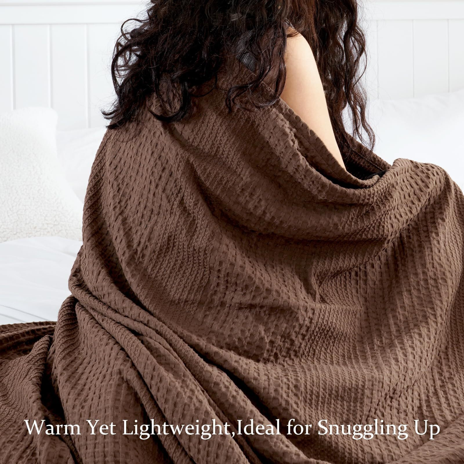 David's Home Ultra Soft Waffle Weave Blanket Queen Size, Lightweight Breathable Durable Skin-Friendly Throw For All Season, Elegant Layering For Home Decor, Couch Bed Sofa Travel,Cocoa Brown,90"" X 90""