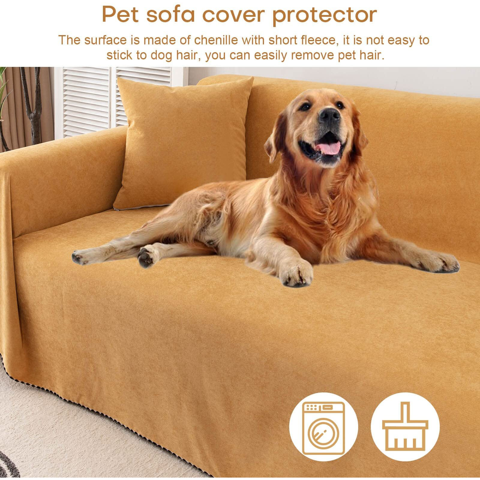 Foreate Waterproof Couch Cover Sectional Sofa Cover Couch Cover Blanket - Cat Scratch Furniture Protector Dog Couch Cover Protector Machine Washable, 71'' X 102'', Yellow Orange