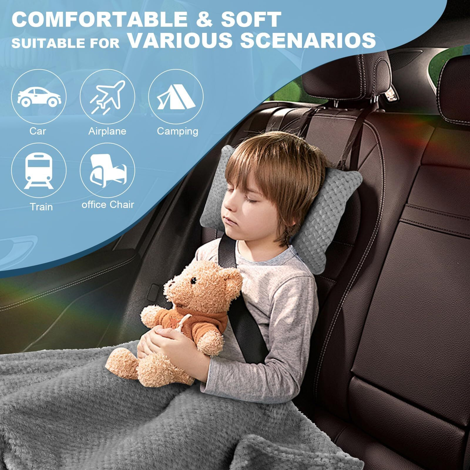 Nenolix 3 In 1 Travel Pillow And Blanket Set - 280 Gsm Travel Blanket Airplane Compact With Bag, Inflatable Travel Pillow, Packable Airplane Blanket, Luggage Sleeve & Backpack Clip (Light Grey)