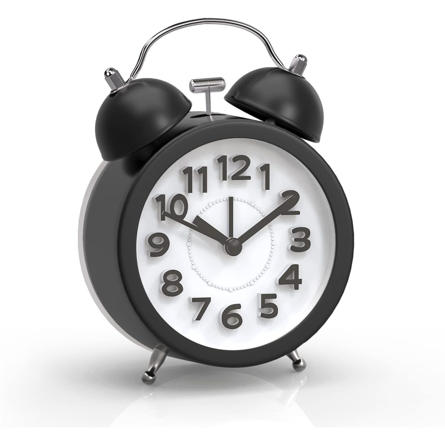 Pilife 3"" Small Loud Alarm Clock For Heavy Sleepers, Twin Bell Alarm Clock Battery Operated, Analog Alarm Clock With Light For Bedroom,Black