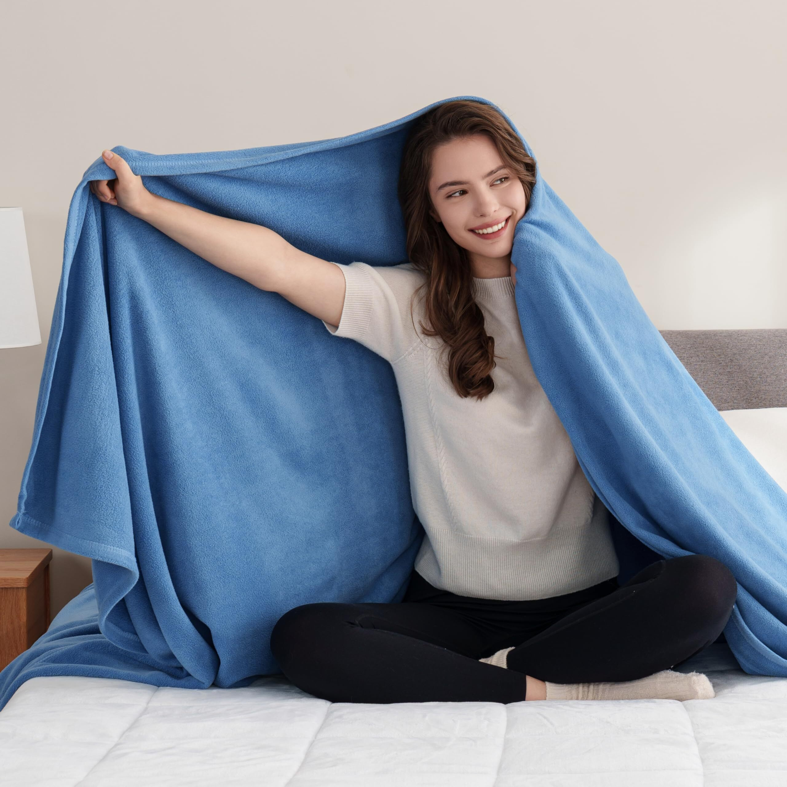 Berkshire Blanket Microfleece Queen Size Bed Blanket Royal Blue,Lightweight Soft Breathable Plush Micro Fleece Blanket For Bed Couch Sofa,90X90 Inches