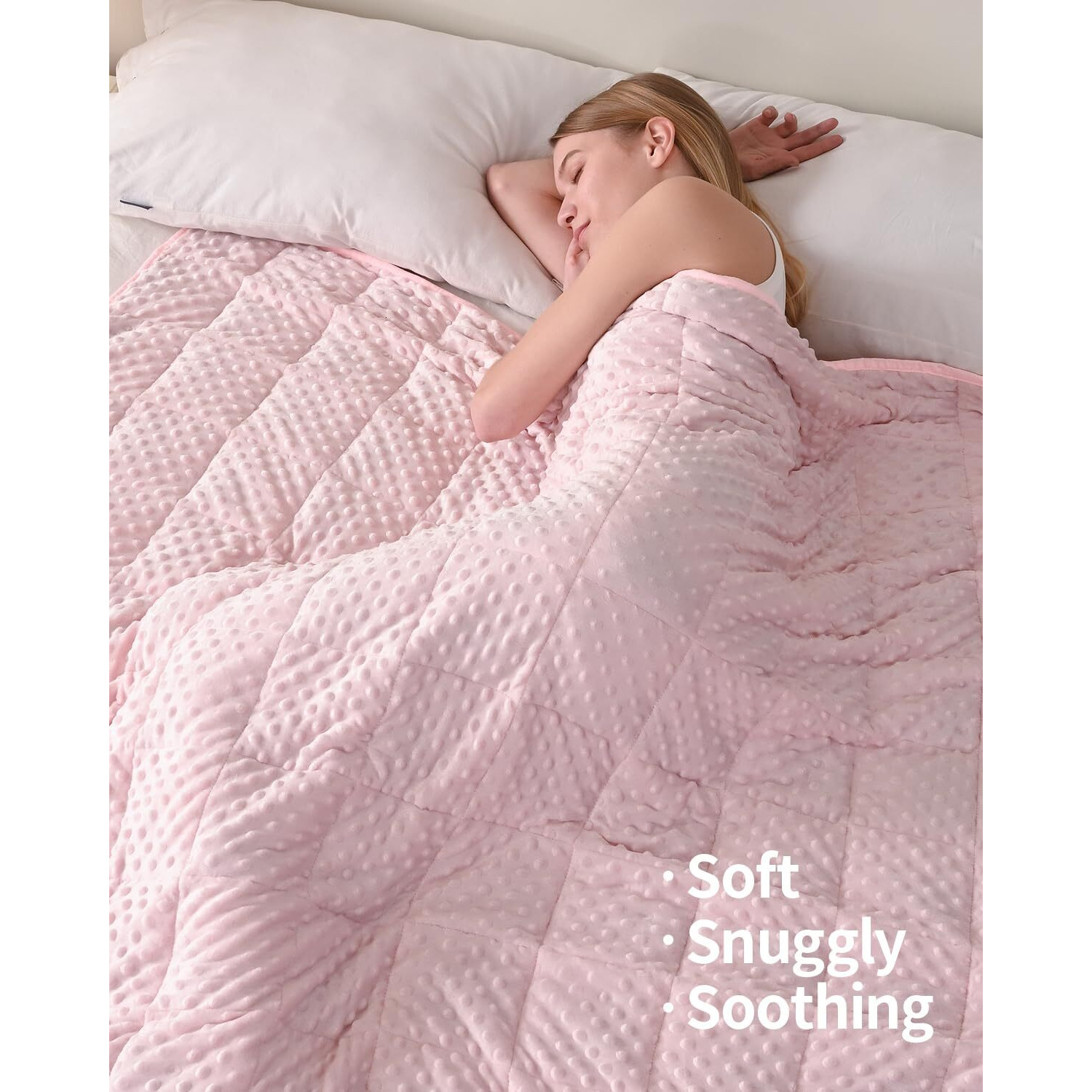 Mr. Sandman Weighted Blanket For Adults, Minky Dots Heavy Blanket For Woman,Man Sleeping/Calm, Soft, Cozy And Cooling Weighted Throw Blankets, Machine Washable, 48 X 72In, 12 Lbs, Pink