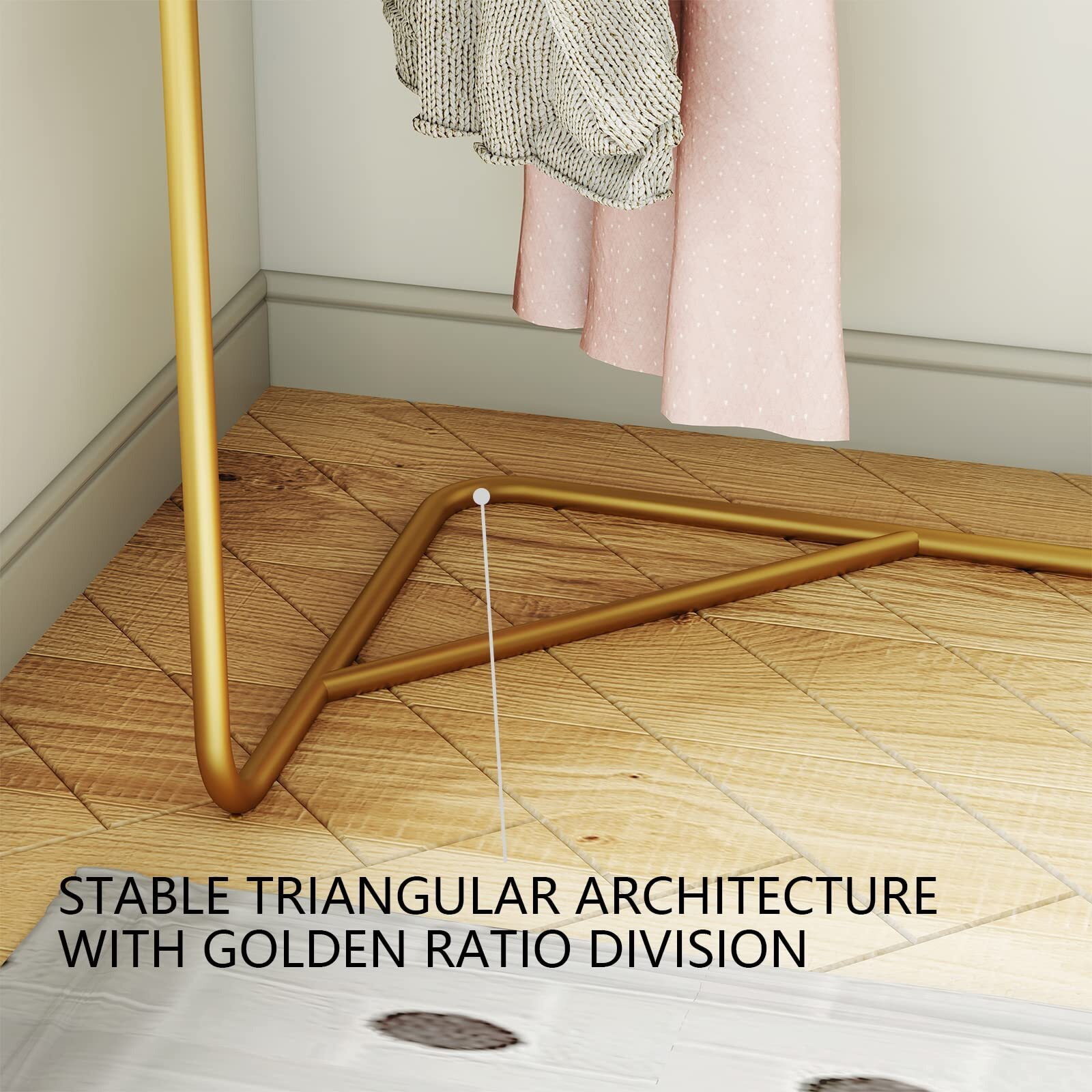 Hkaikzo Gold Metal Corner Coat Rack, Modern Clothing Rack Hall Tree With 2 Hooks For Clothes Hat Scarf, Freestanding Clothes Rack For Hallway Entryway, Bedroom, Living Room