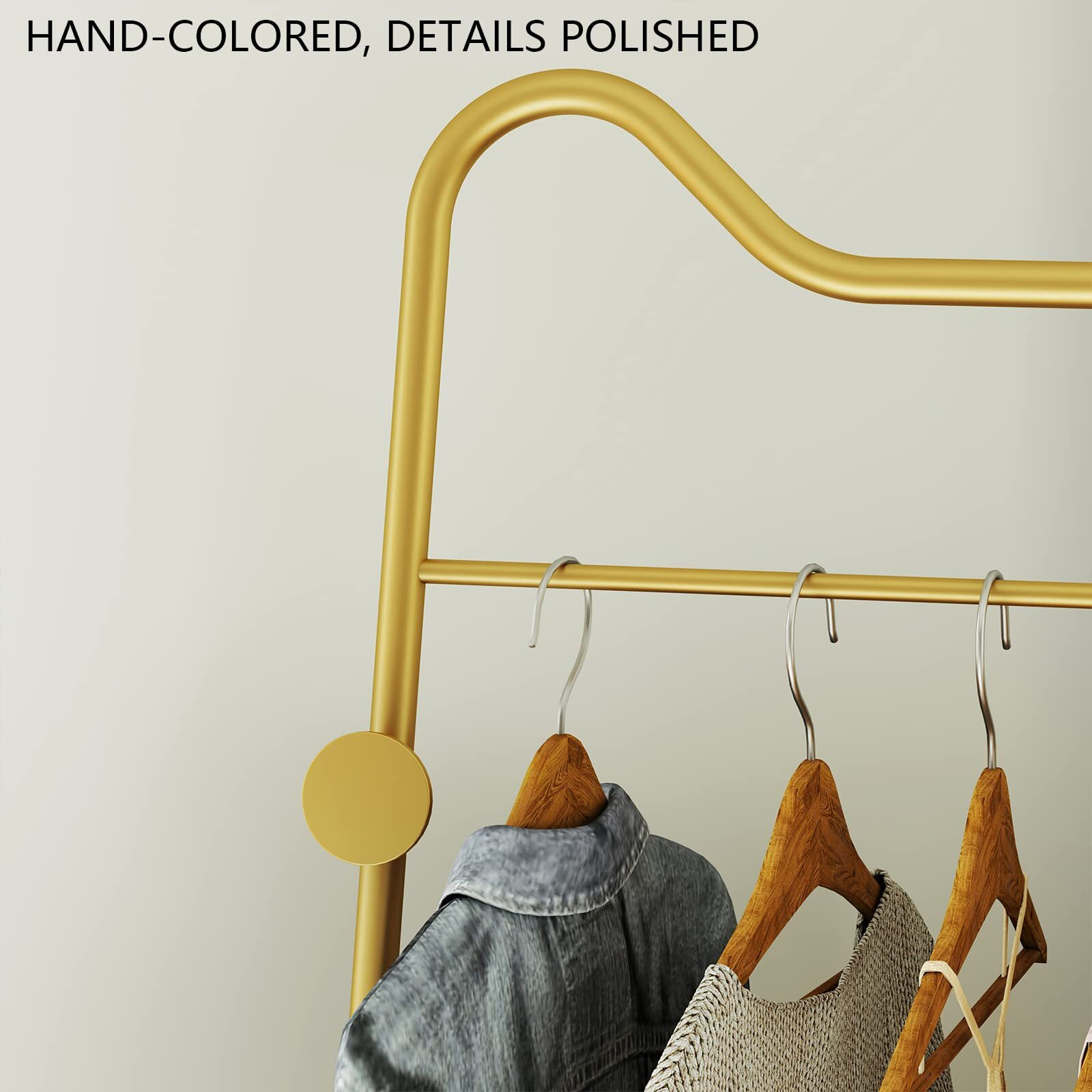 Hkaikzo Gold Metal Corner Coat Rack, Modern Clothing Rack Hall Tree With 2 Hooks For Clothes Hat Scarf, Freestanding Clothes Rack For Hallway Entryway, Bedroom, Living Room