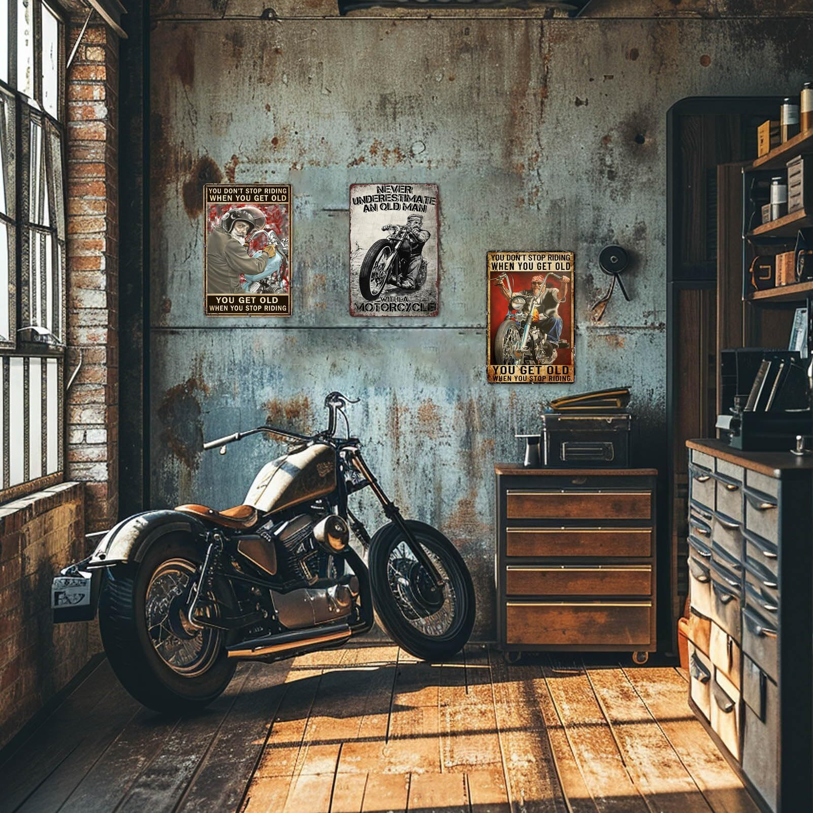 Motorcycle Metal Tin Signs Room Decor You Don'T Stop Riding When You Get Old Sign Vintage Motorcycle Posters Motorcycle Gifts For Men Garage Signs For Man Cave Bar Art Wall Decorations 8X12 Inch