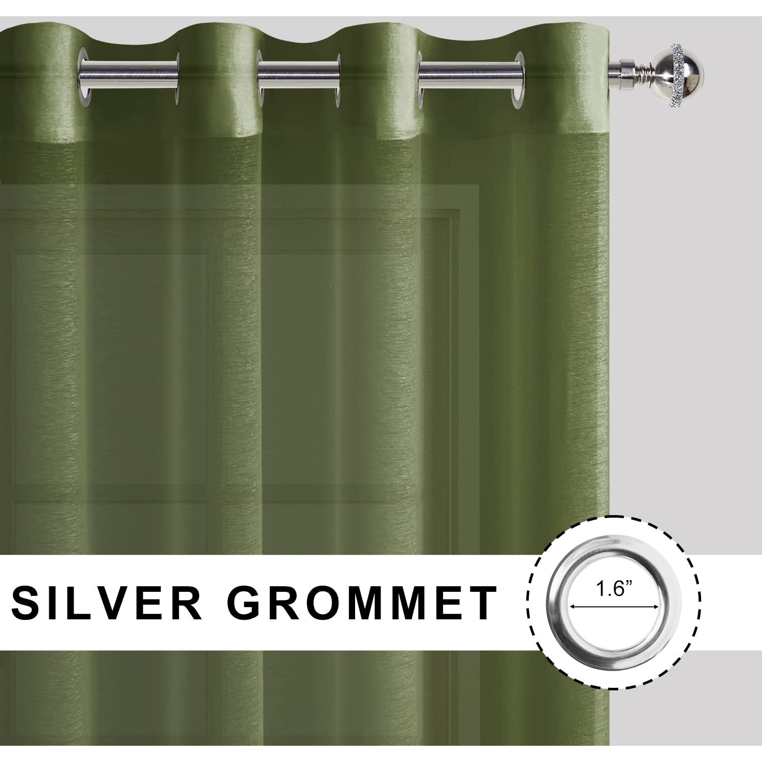 Jiuzhen Semi Sheer Curtains For Living Room - 90 Inches Long With Tiebacks Light Filtering Grommet Window Curtains For Bedroom/Office, 52Wx 90L, Set Of 2 Panels,Olive Green