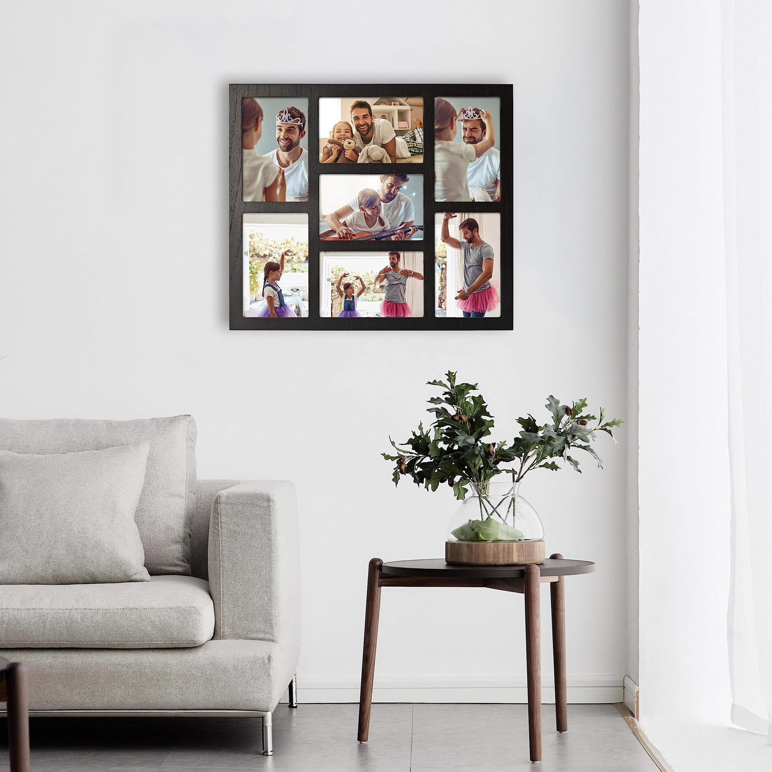 Mont Pleasant Picture Frame Collage Wall Decor, 4X6 Photos Display - 7 Openings Photo Collage Picture Frame For Tabletop Stand And Wall Mounting Frames Collage Set For Home Lving Room Family Gifts (Black)