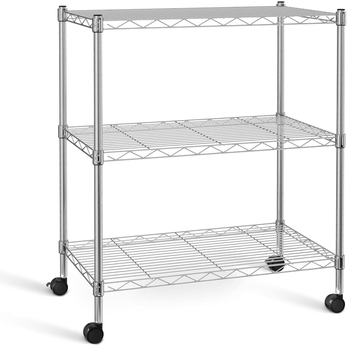 Simple Deluxe Heavy Duty 3-Shelf Shelving With Wheels, Adjustable Storage Units, Steel Organizer Wire Rack, 24.02   L X 13.78W X 31.89   H, Chrome, Hkshlf23133003Cpc