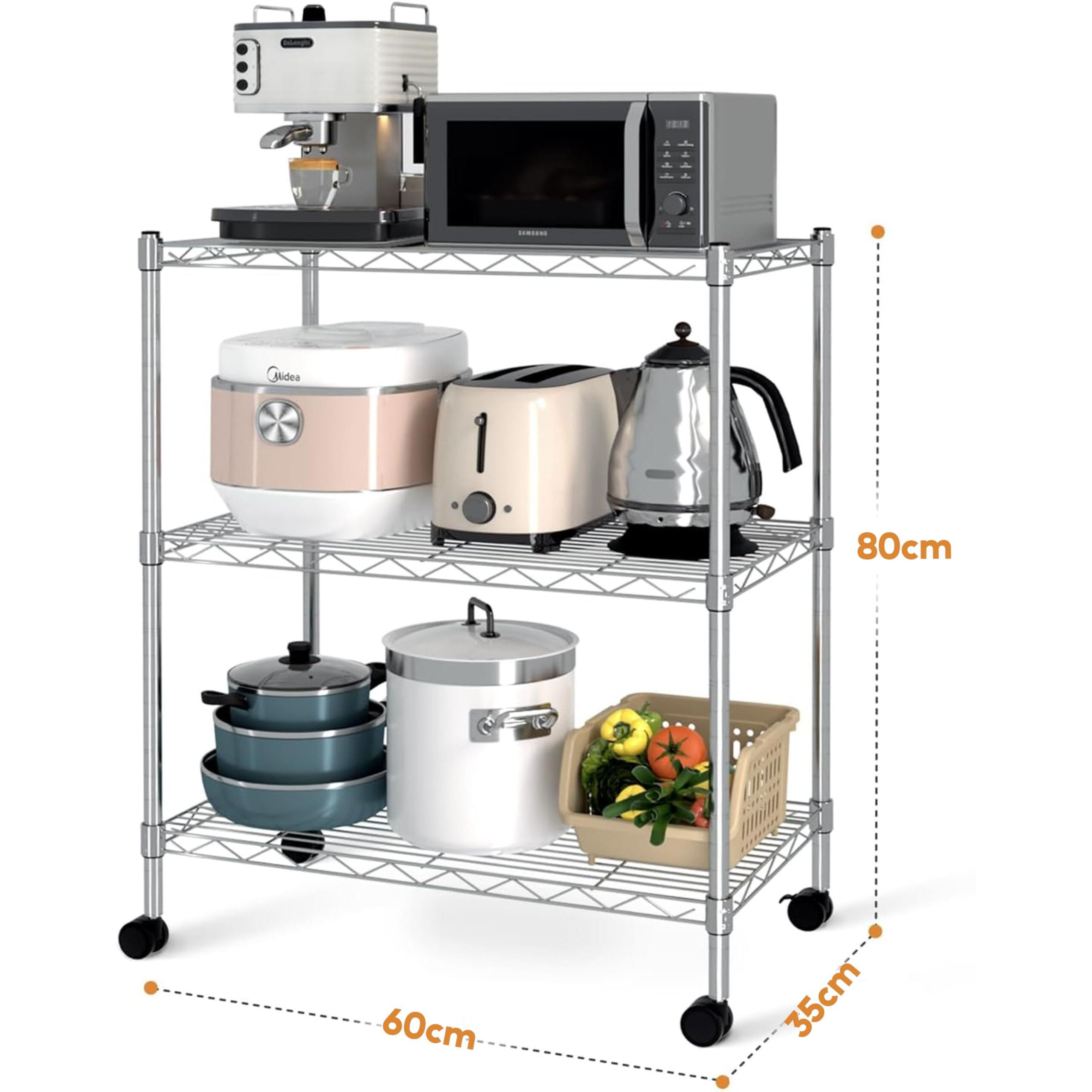 Simple Deluxe Heavy Duty 3-Shelf Shelving With Wheels, Adjustable Storage Units, Steel Organizer Wire Rack, 24.02   L X 13.78W X 31.89   H, Chrome, Hkshlf23133003Cpc