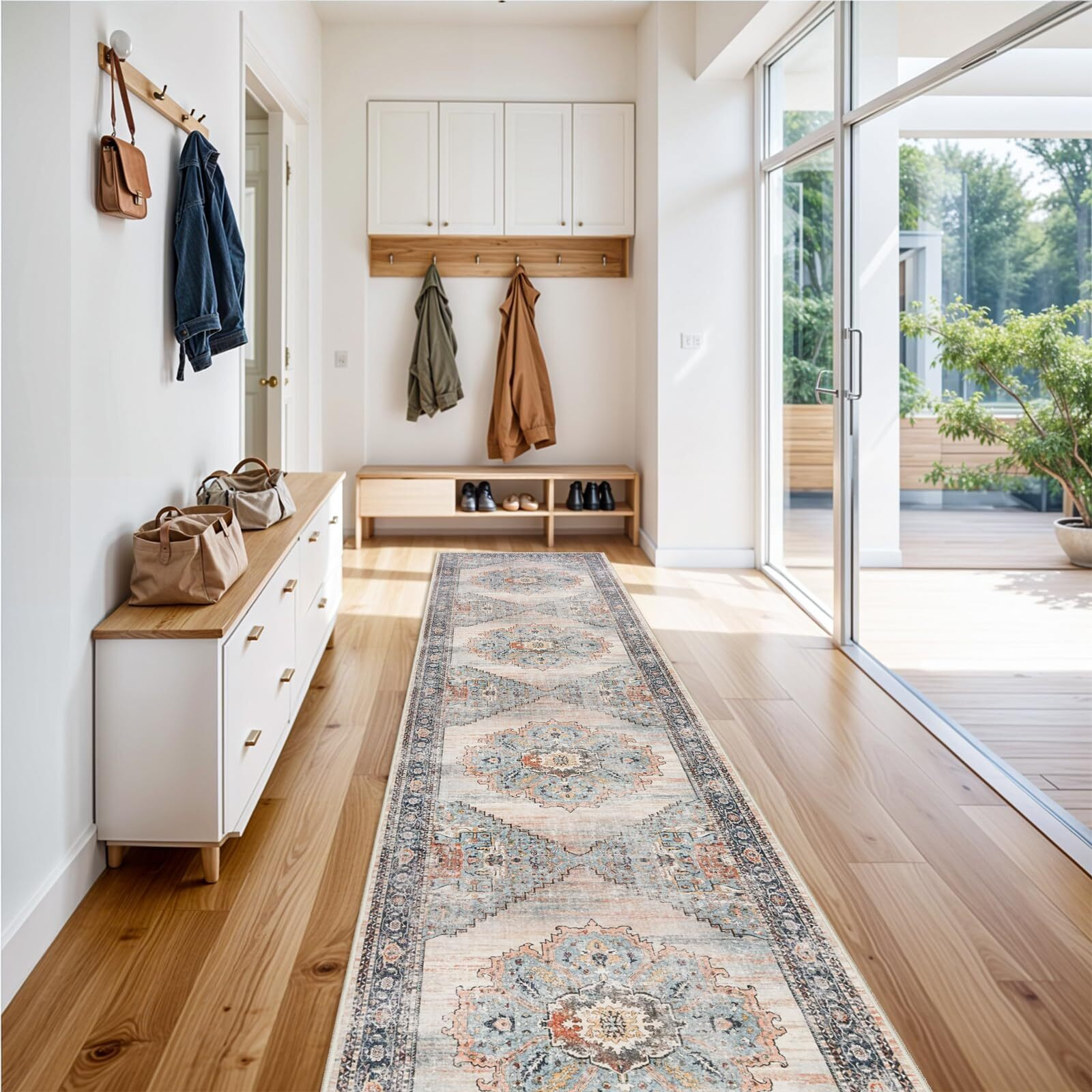 Topruug Washable Runner Rug 3X14 - Hallway Runner Rug Kitchen Rugs And Mats Non Skid Washable Waterproof Carpet Runner For Living Room Bedroom Bathroom (Blue, 3X14)