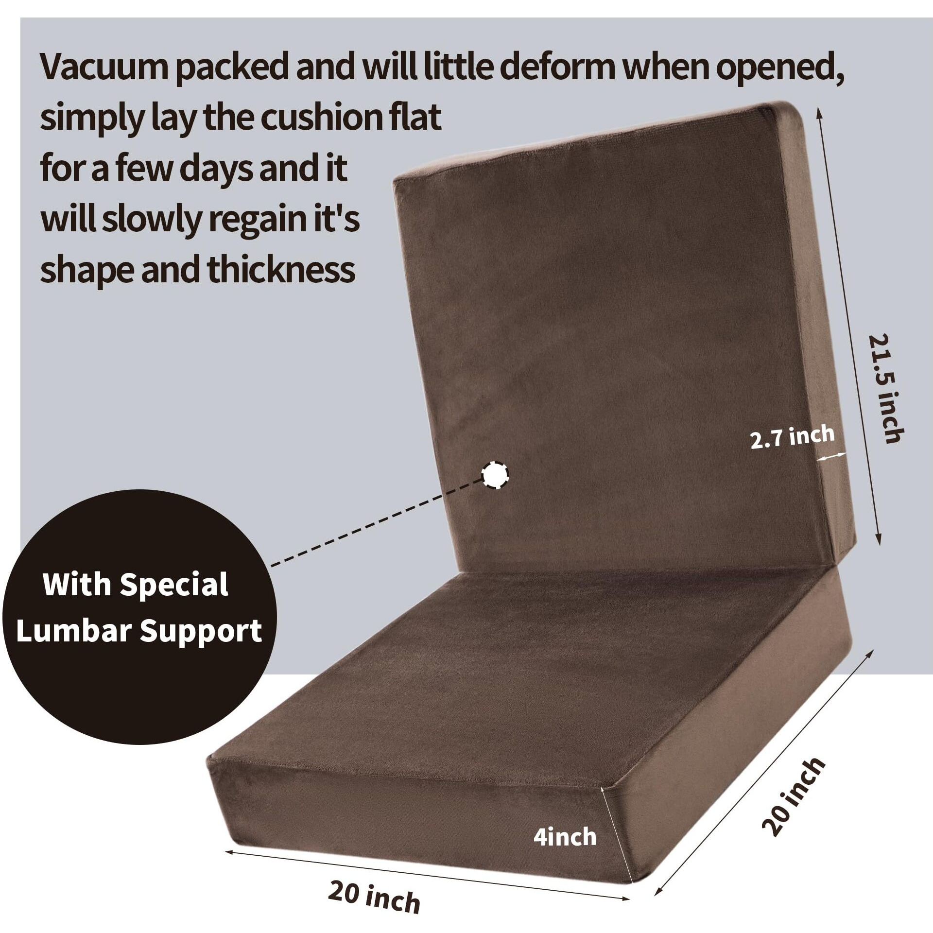 Balapet Supportive Lumbar Support Pillow For Recliner, Memory Foam 4"" Thickness Recliner Cushions Chairs Seat Cushion Mat For Elderly Rest And Back Support(21.5"" Backrest Height, Brown)