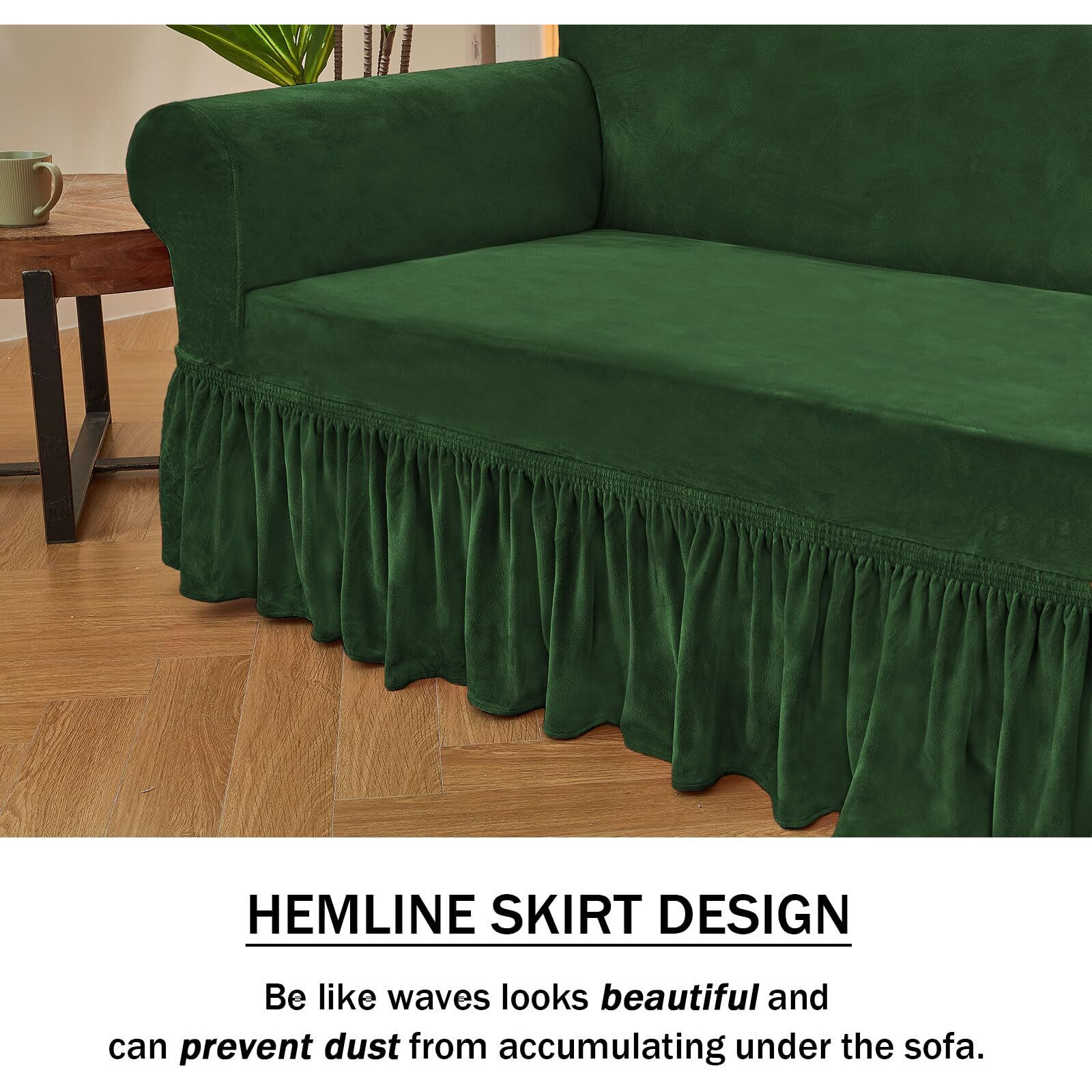 Niceec Sofa Cover Super Soft 1-Piece Green Sofa Slipcover For Sofas Stretch Universal Spandex Couch Covers For Living Room Easy Fit Washable Furniture Sofa Protector With Skirt