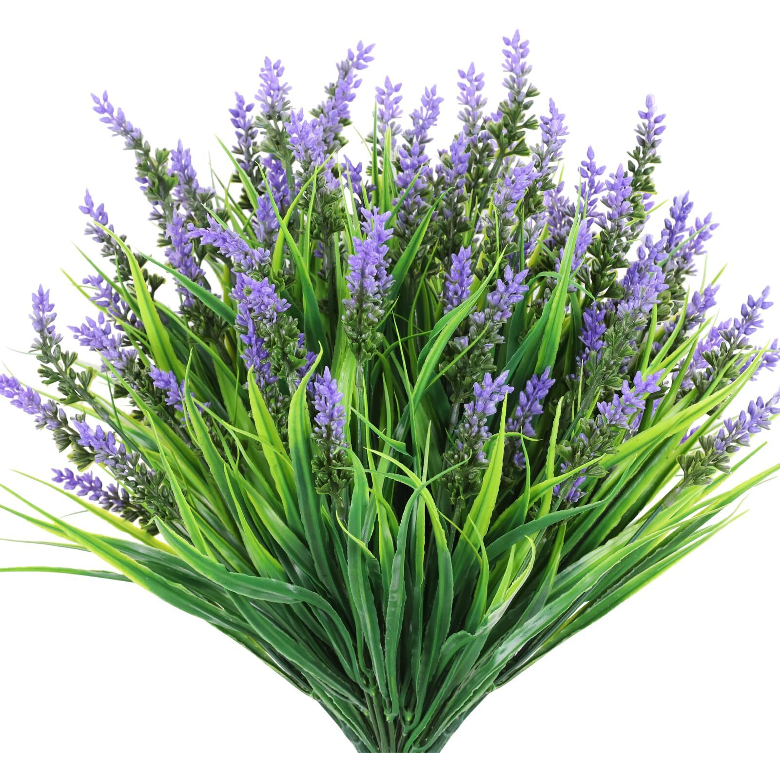 N&T Nietin 6 Bundles Artificial Plants Outdoor, Fake Monkey Grass With Flowers, Uv Resistant Fake Plants For Garden Window Office Patio Hanging Planter Pathway Front Porch Home(Purple)