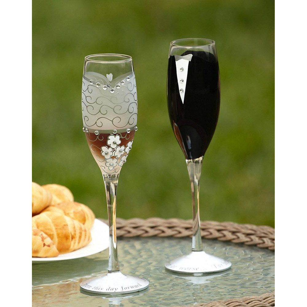 Cypress Home Beautiful Wedding Champagne Flute Gift Set - 2 X 3 X 10 Inches Homegoods And Accessories For Every Space