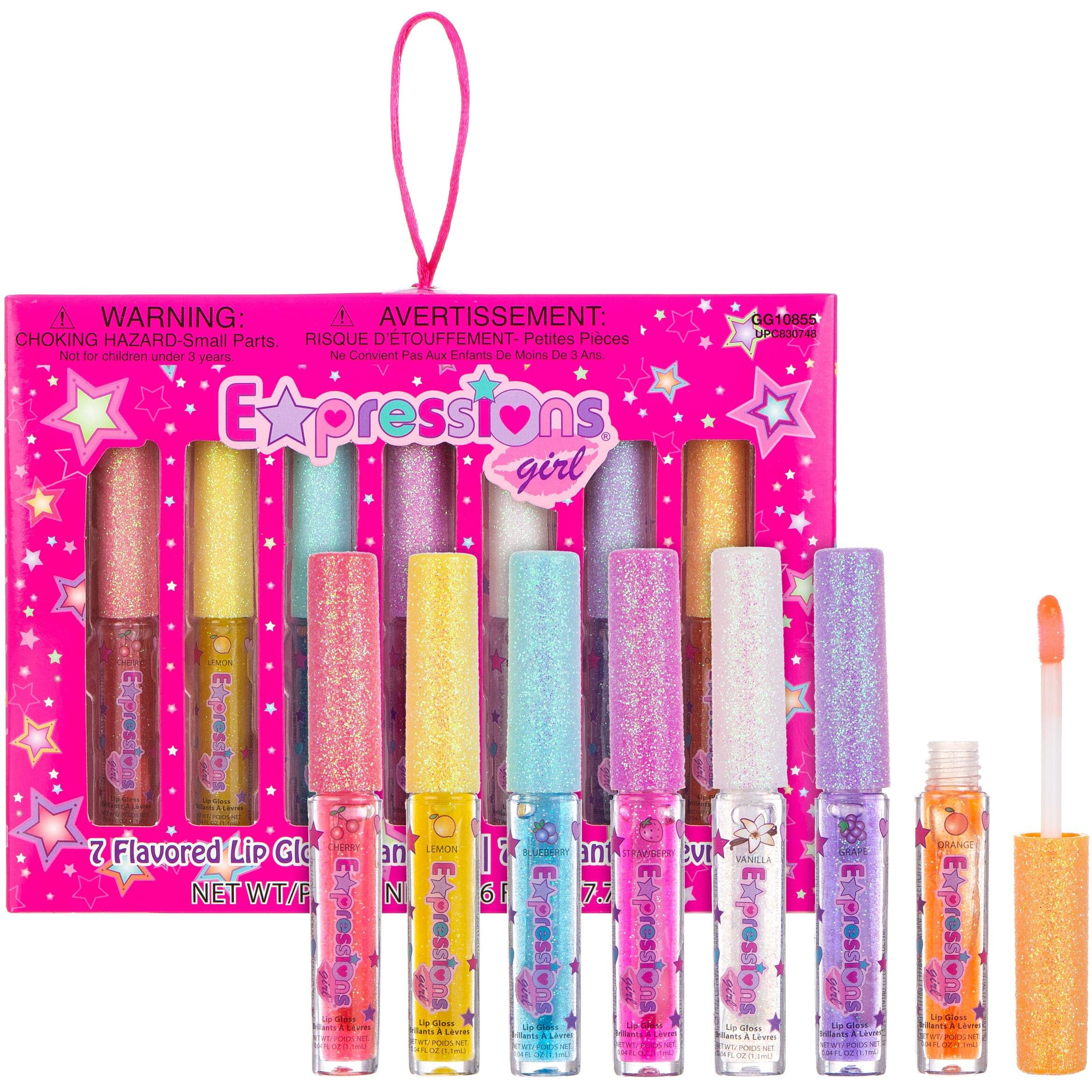 Expressions 7Pc Fruity Flavored Lip Gloss Set - Lip Gloss In Assorted Fruity Flavors, Non Toxic Makeup For Kids & Teens