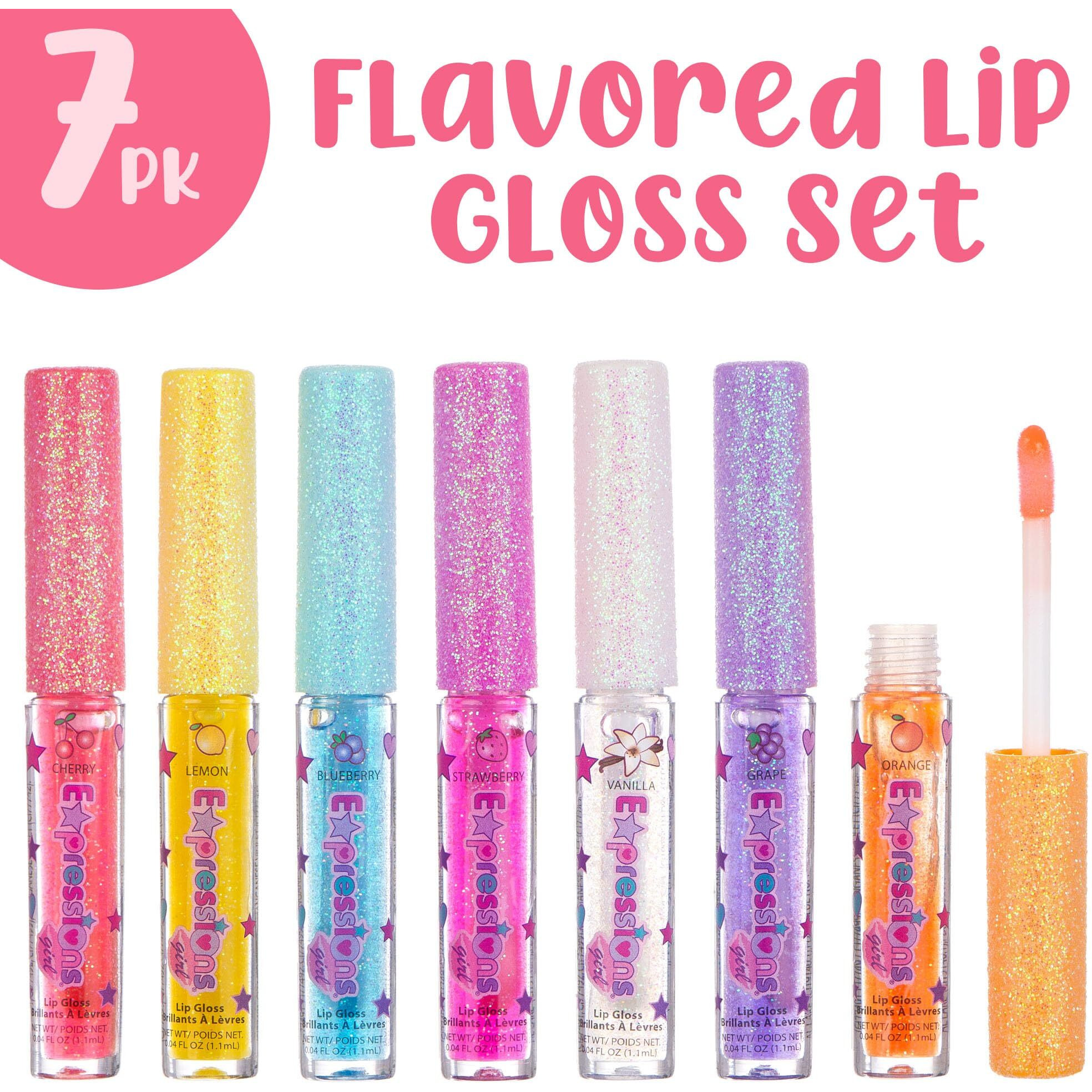 Expressions 7Pc Fruity Flavored Lip Gloss Set - Lip Gloss In Assorted Fruity Flavors, Non Toxic Makeup For Kids & Teens