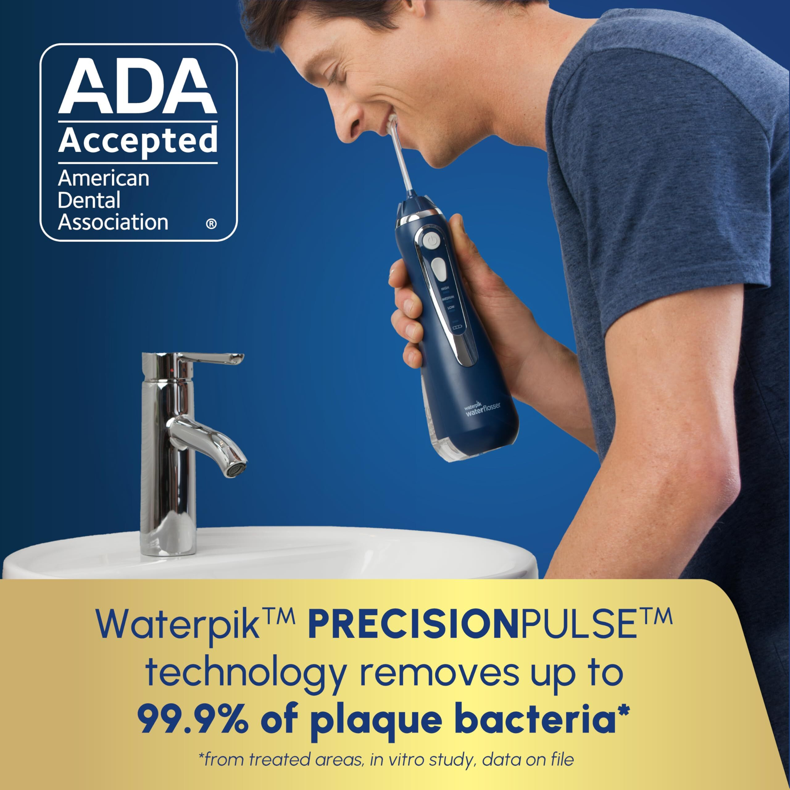 Waterpik Cordless Advanced 2.0 Water Flosser For Teeth, Gums, Braces, Dental Care With Travel Bag And 4 Tips, Ada Accepted, Rechargeable, Portable, And Waterproof, Blue Wp-583, Packaging May Vary