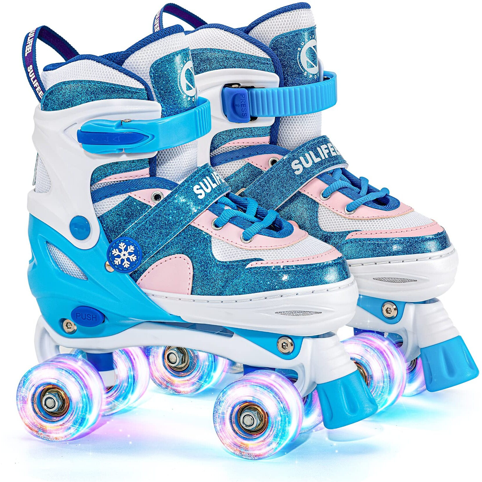 Sulifeel Ice Snow 4 Size Adjustable Light Up Roller Skates For Girls Boys For Kids Medium