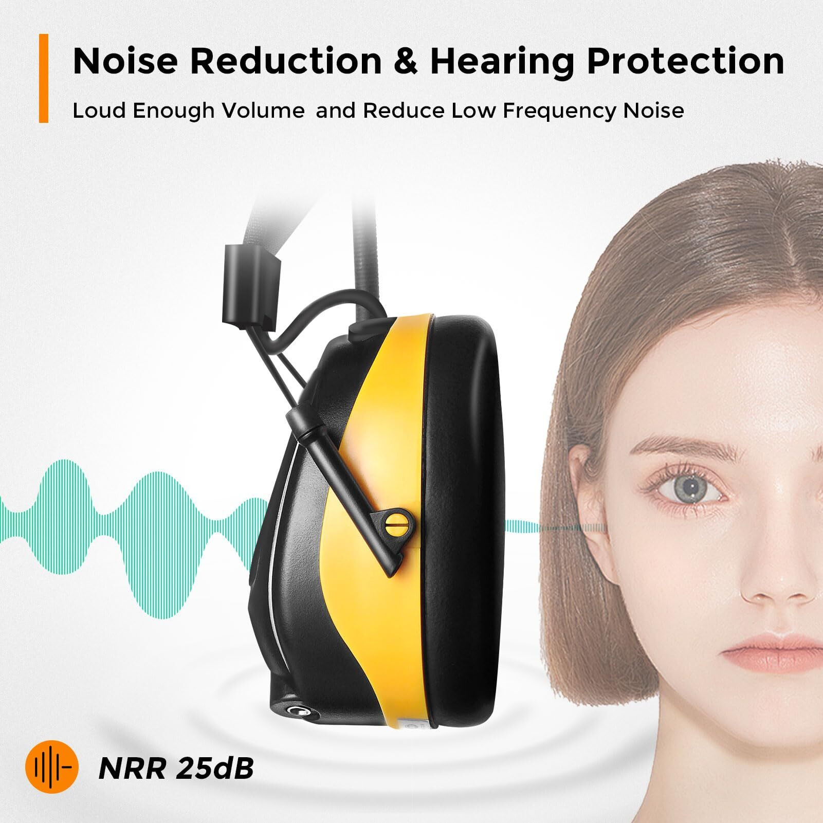 Protear Am/Fm Radio Headphones 25Db Nrr,Noise Reduction Safety Earmuffs,Digital Display Headset,Powered By Aa Battery,Hearing Protection For Walkman Mowing Lawn Work(Yellow)