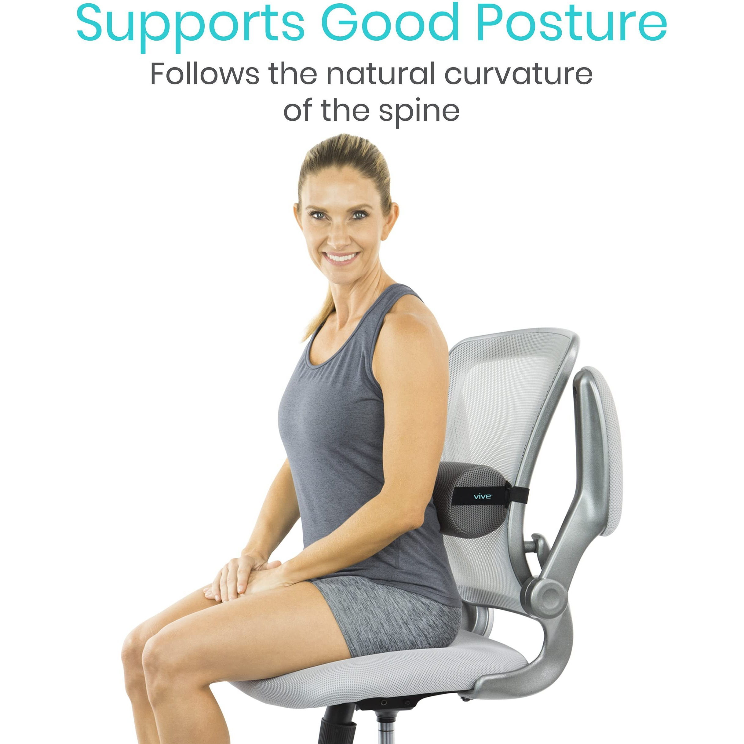 Vive Lumbar Roll - Cervical Cushion Support Pillow - Lower Back Pain Relief In Car, Office Chair, Computer - Firm Ergonomic Mesh Portable Travel Bolster - Thoracic Low Rest Posture Corrector Seat Pad