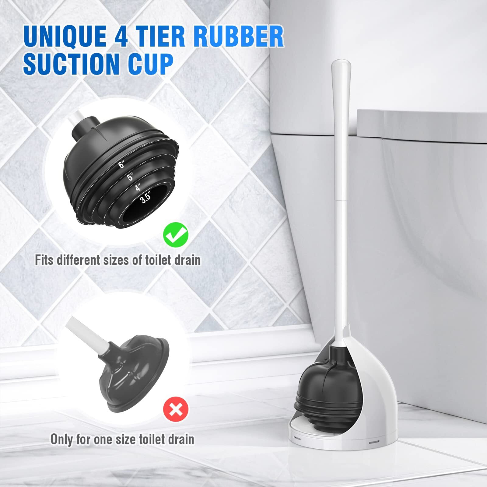 Uptronic Toilet Plunger With Holder, Unique Plunger With All-Angle Design, Plungers For Bathroom With Holder, Toilet Plunger Heavy Duty- White