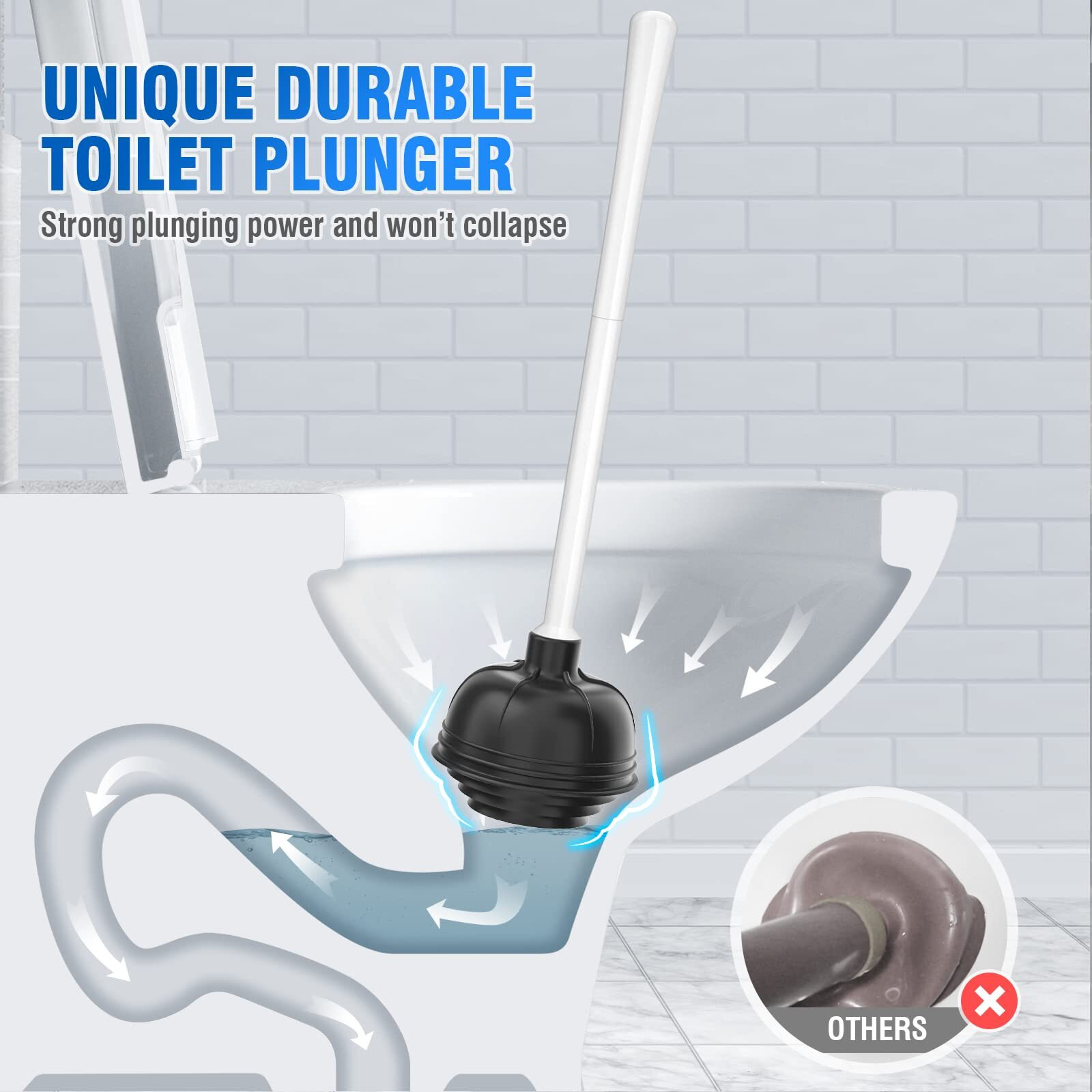 Uptronic Toilet Plunger With Holder, Unique Plunger With All-Angle Design, Plungers For Bathroom With Holder, Toilet Plunger Heavy Duty- White