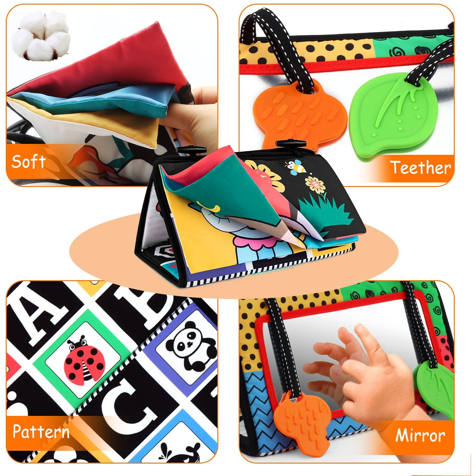 Baby Mirror Tummy Time Toys,High Contrast Crinkle Cloth Book Toys Visual Stimulation,Double Folding Baby Book Teething Toys,Sensory Toys Crawling Activity Mat Floor Mirror For Infants 3 6 12 Months
