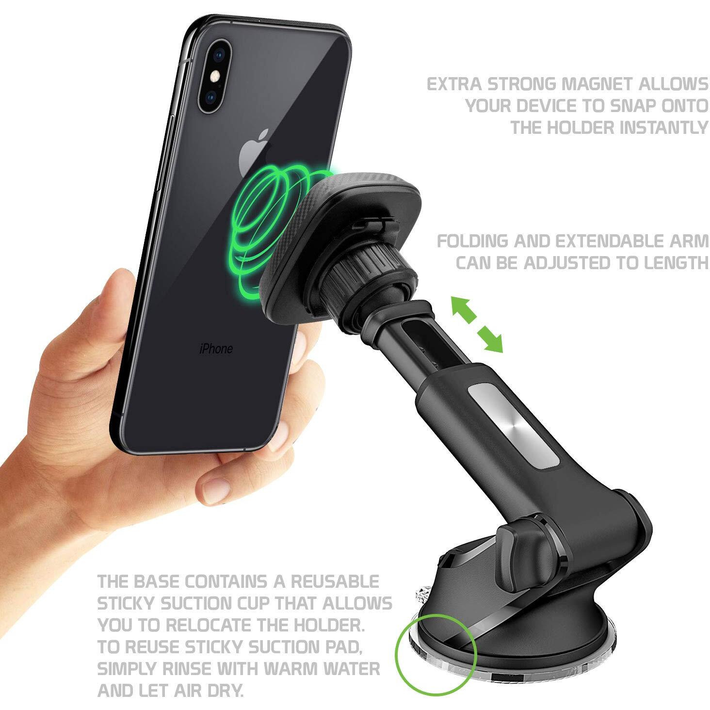 Cellet Car Phone Mount, Dashboard & Windshield Magnetic Mount Phone Holder Adjustable Long-Arm Universal Compatible With Samsung Note 20 10 9 8 5 Galaxy S21 S20 S10 S9 A71 A52 A51 A50 A42