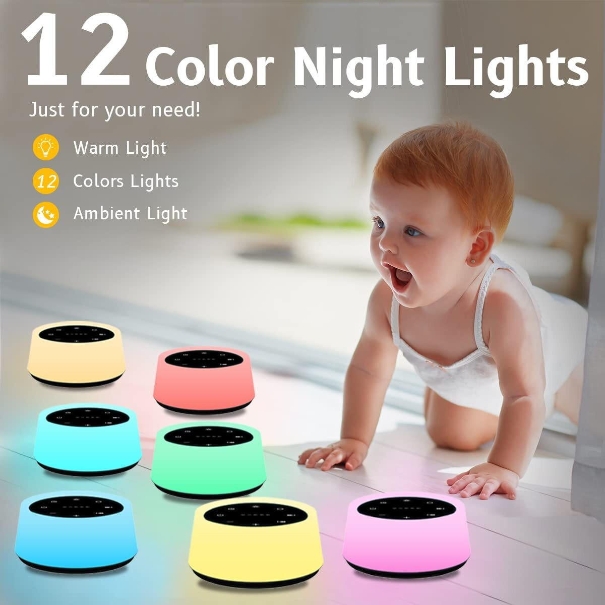Colorsnoise Sound Machine And White Noise Machine With 30 Soothing Sounds With 12 Colors Baby Night Light With Memory Function (T-Black)
