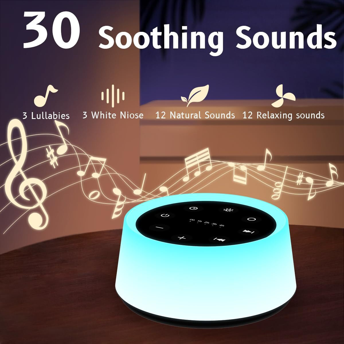 Colorsnoise Sound Machine And White Noise Machine With 30 Soothing Sounds With 12 Colors Baby Night Light With Memory Function (T-Black)