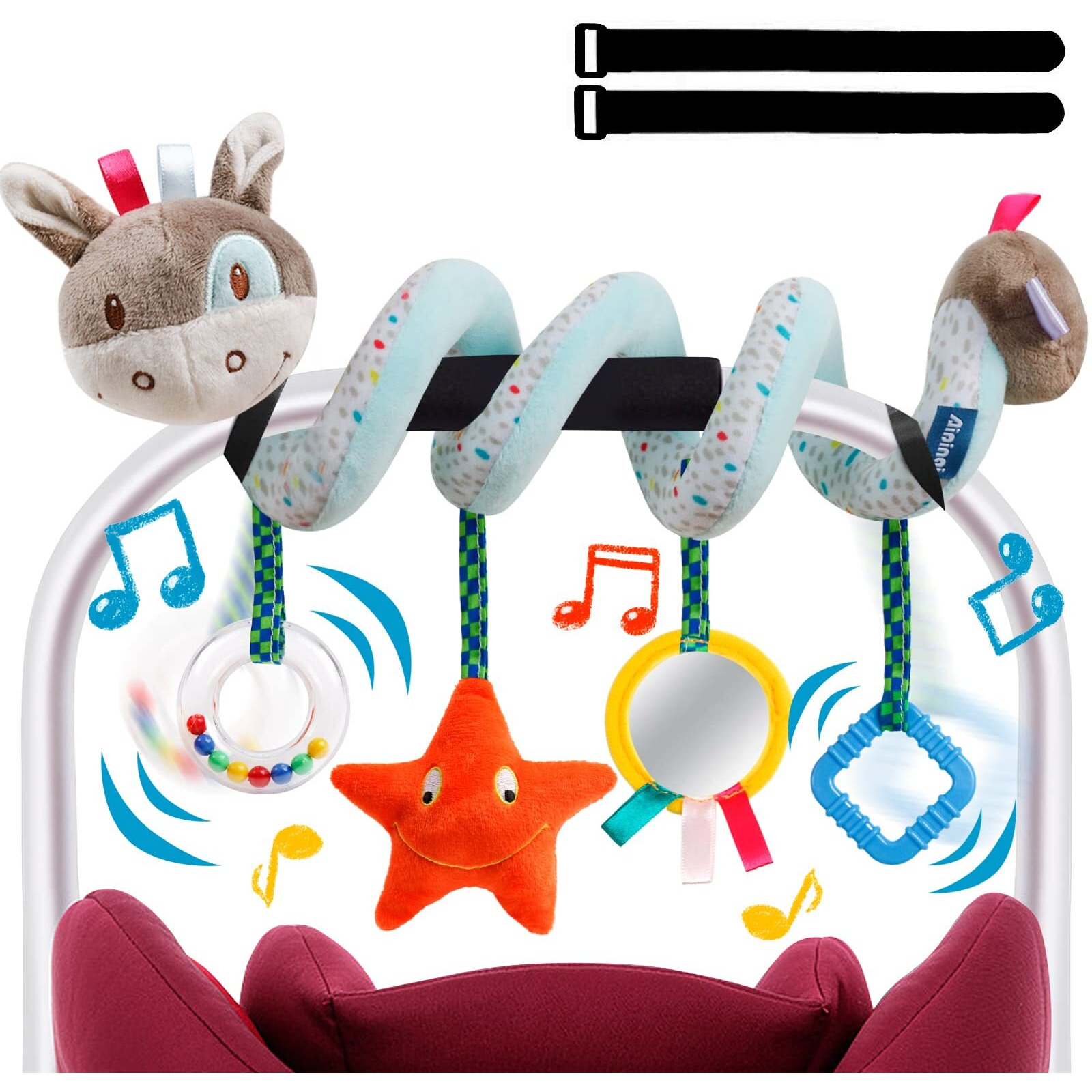 Baby Car Seat Toys Activity Stroller Toy For Boys Girls 0 3 6 9 10 12 Months, Spiral Hanging Plush Toys,Baby Shower Thank You Gifts