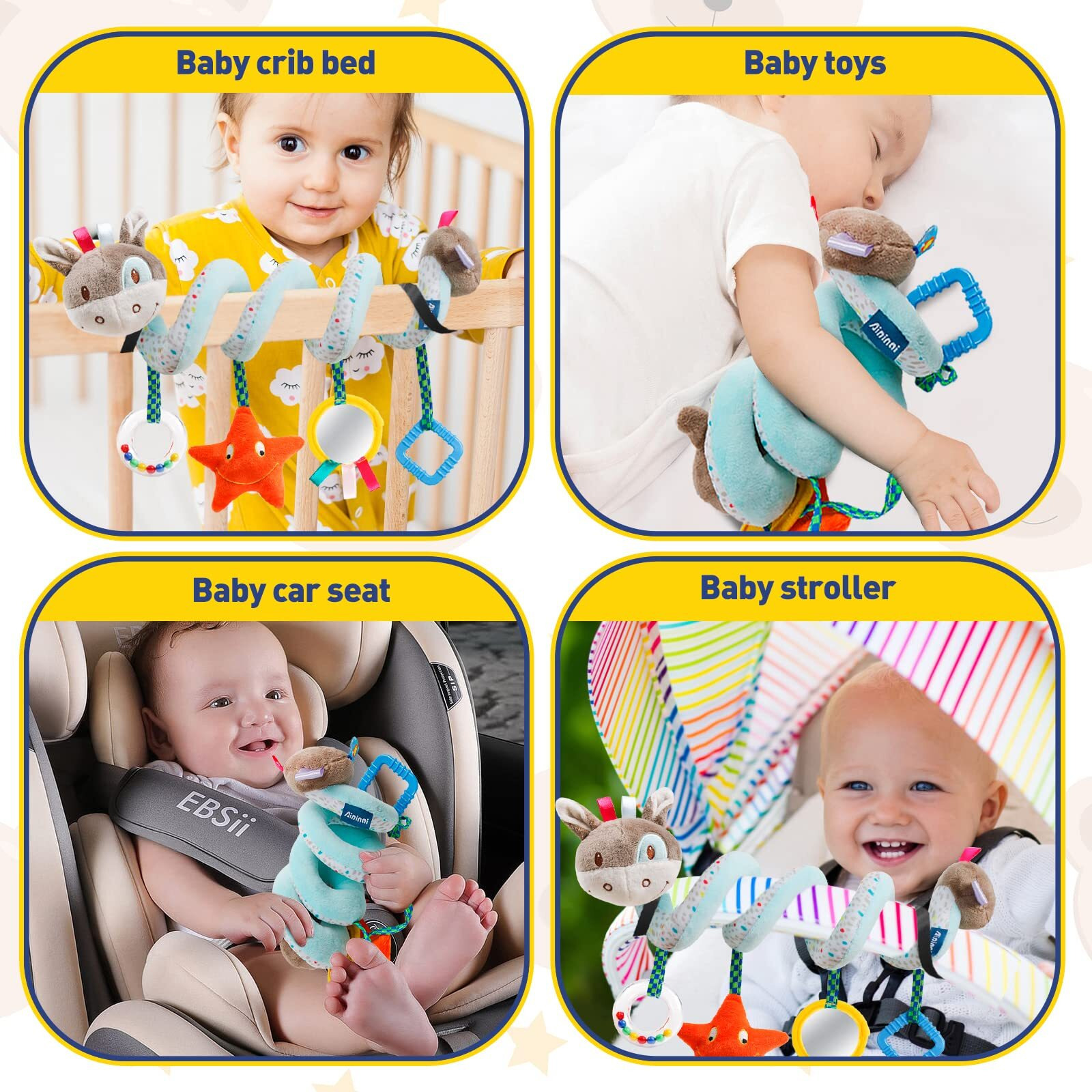 Baby Car Seat Toys Activity Stroller Toy For Boys Girls 0 3 6 9 10 12 Months, Spiral Hanging Plush Toys,Baby Shower Thank You Gifts