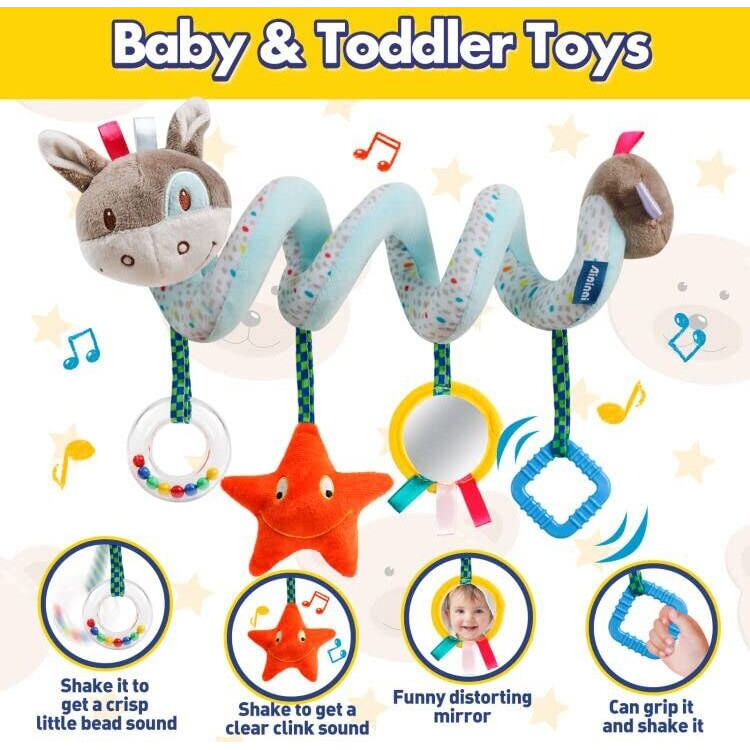 Baby Car Seat Toys Activity Stroller Toy For Boys Girls 0 3 6 9 10 12 Months, Spiral Hanging Plush Toys,Baby Shower Thank You Gifts