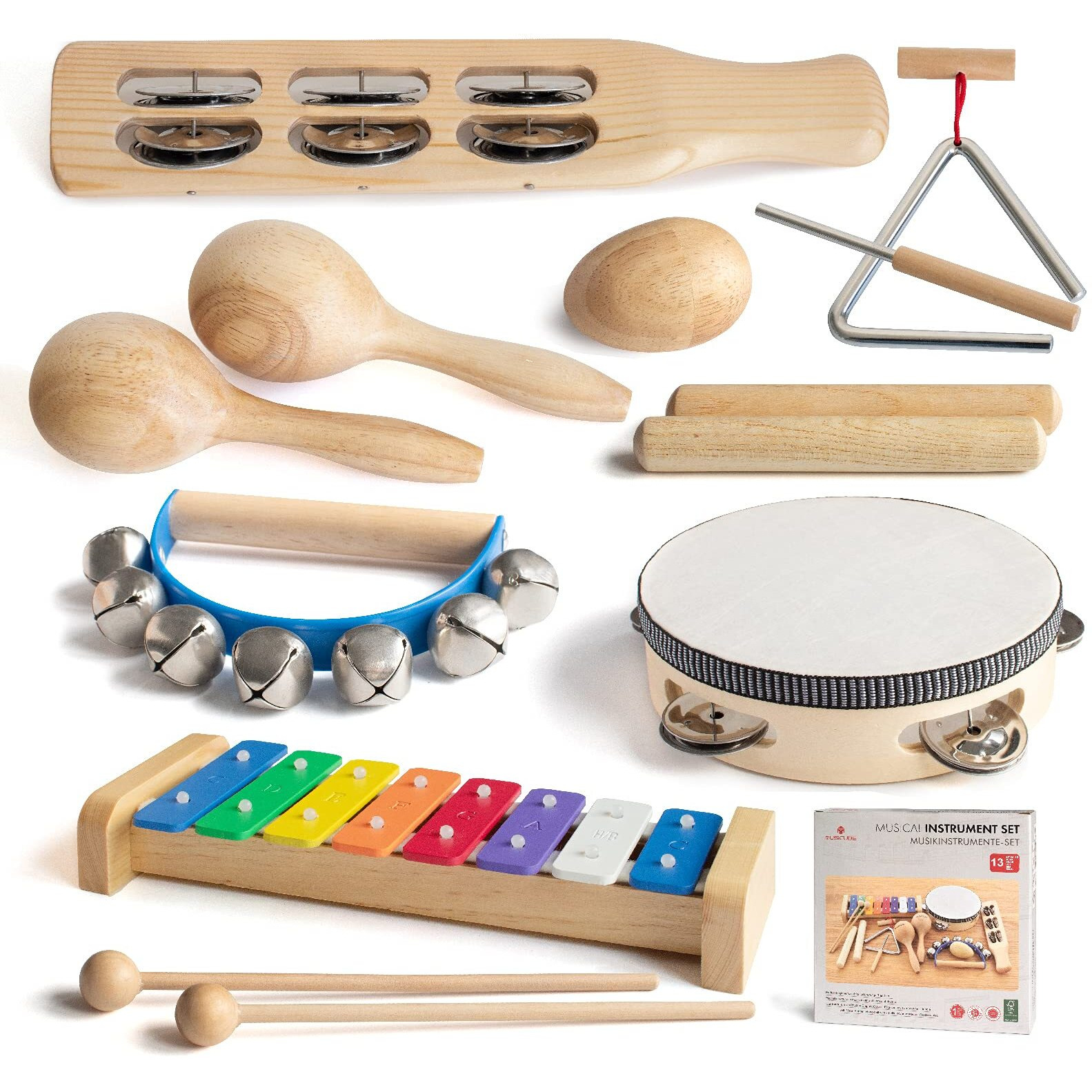 Musicube Musical Instrument Set For Toddler Baby Kid Wooden Percussion Instrument Musical Toys Xylophone Maracas Egg Shaker Tambourine Triangle Instrument For Boys Girls Aged 3+ Choice