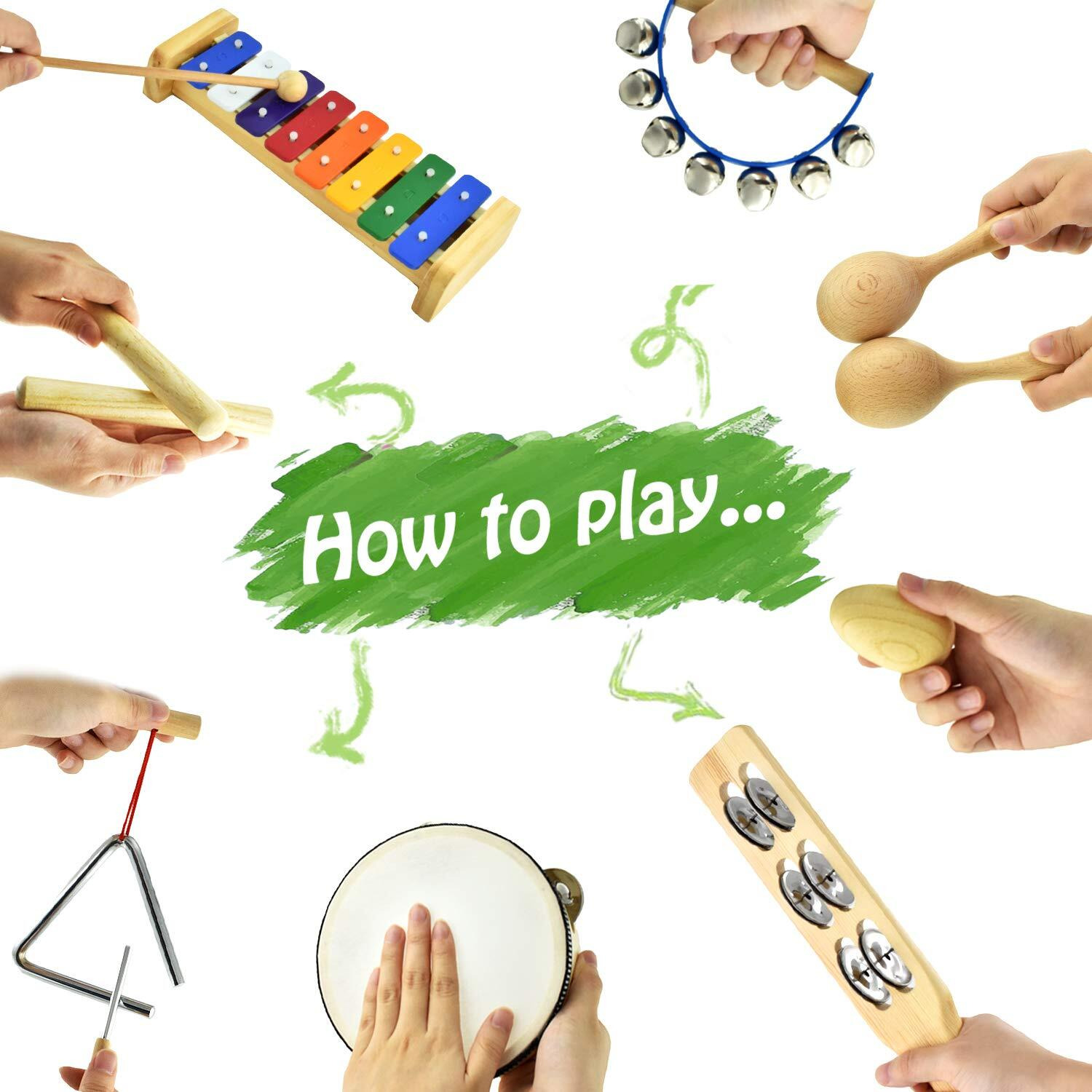 Musicube Musical Instrument Set For Toddler Baby Kid Wooden Percussion Instrument Musical Toys Xylophone Maracas Egg Shaker Tambourine Triangle Instrument For Boys Girls Aged 3+ Choice