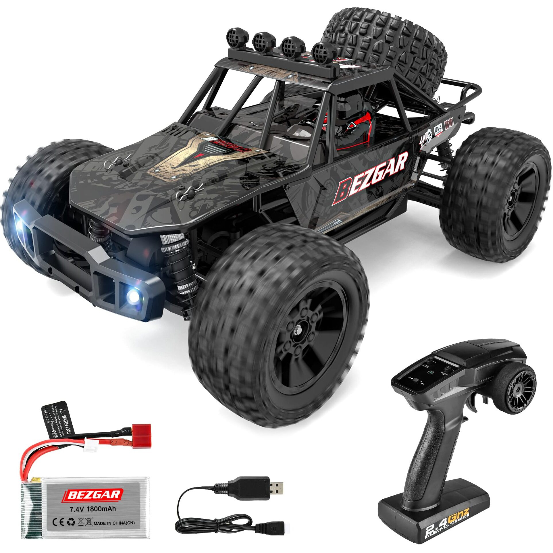 Bezgar Hb101 110 Scale Beginner Rc Truck, 4Wd High Speed 48Km/H All Terrains Rc Car Off Road Waterproof Rc Buggy Toys For Boys Kids And Adults