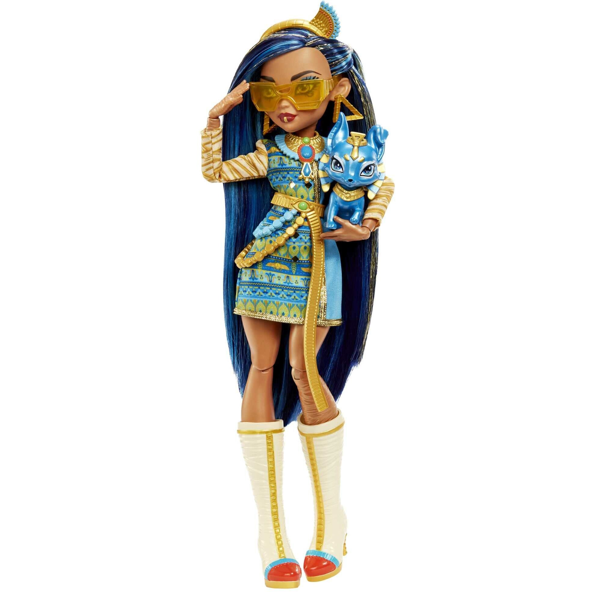 Monster High Doll, Cleo De Nile With Blue Streaked Hair In Signature Look With Fashion Accessories & Pet Dog Tut
