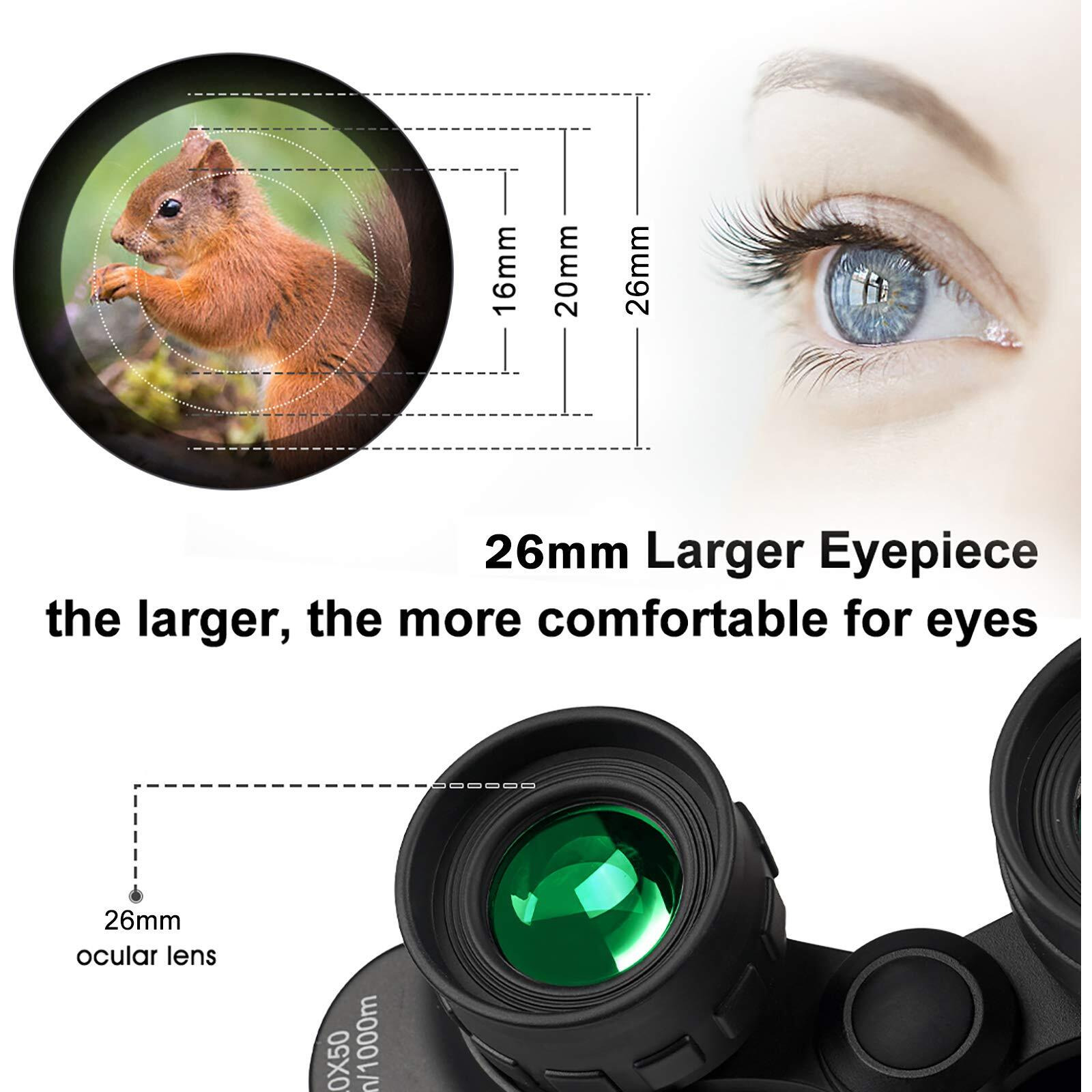 20X50 Binoculars For Adults High Powered, Military Compact Hd Professional/Daily Waterproof Binoculars Telescope For Bird Watching Travel Hunting Football Games Stargazing With Carrying Case And Strap