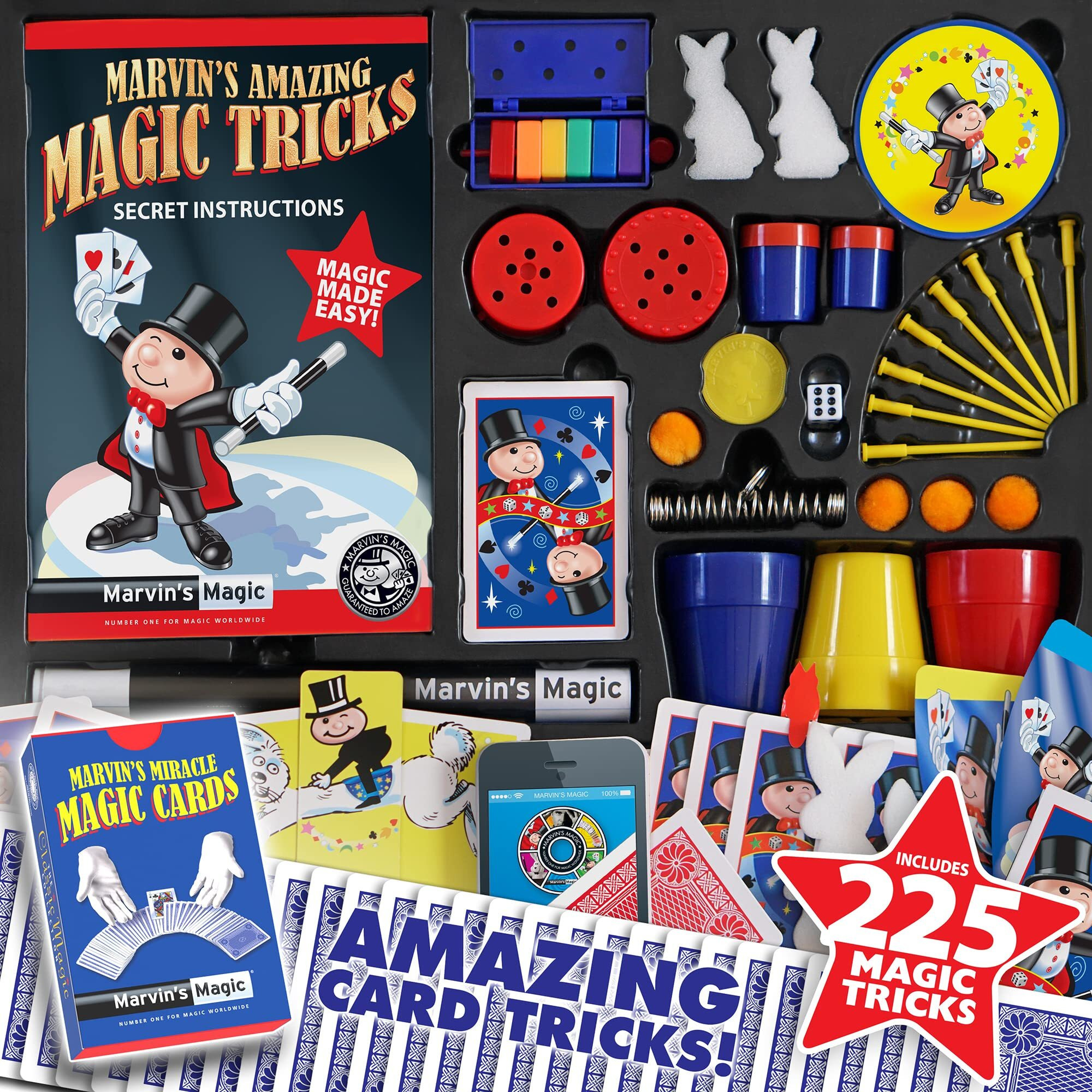 Marvin's Magic - Kids Magic Set - Box Of Tricks, Amazing Magic Tricks For Kids - Magic Made Easy Range - Includes Magic Wand, Card Tricks, Much More - Suitable For Ages 6 And Up - 225 Magic Tricks