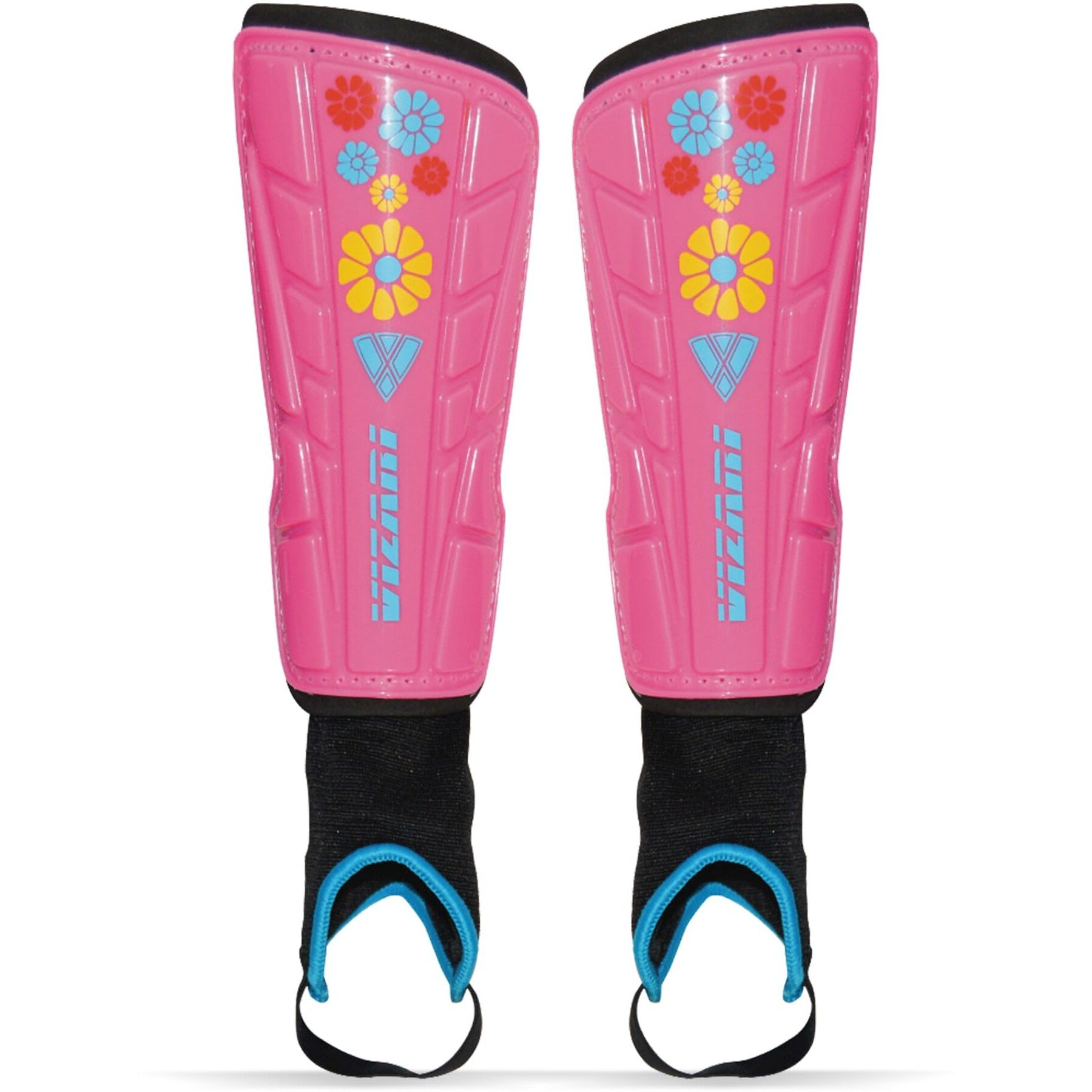 Vizari Blossom Kids Soccer Shin Guards For Girls - Pink/Blue, Xs | Dual-Layered Protection & Ventilated Football Shin Pads With Ankle Protection | Stylish Design Ankle Guard With Adjustable Fit