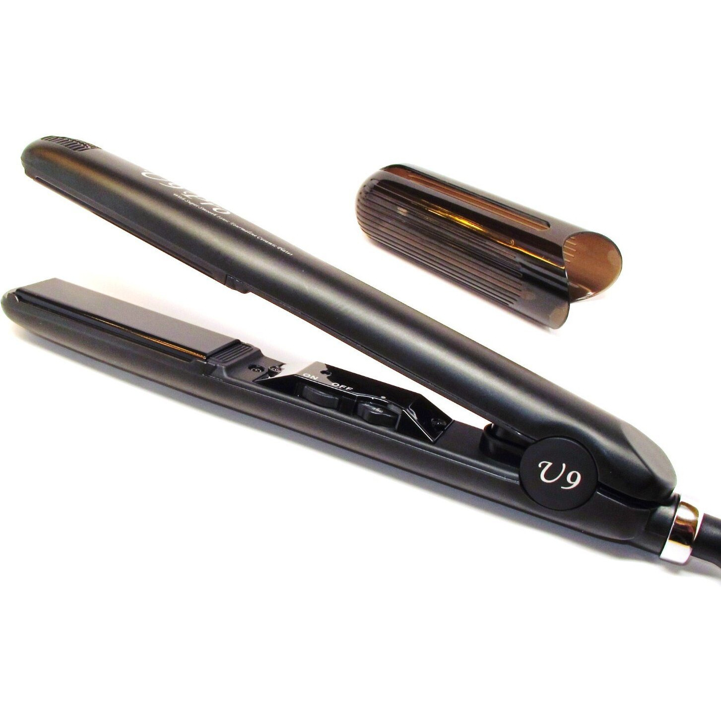 U9 Professional 1 Inch 450F Adjustable Temperature Ionic Tourmaline Ceramic Plate Dual Voltage Super Smooth Round Barrel Hair Straightener Flat Iron Instant Heat With Safety Heat Resistant Protector