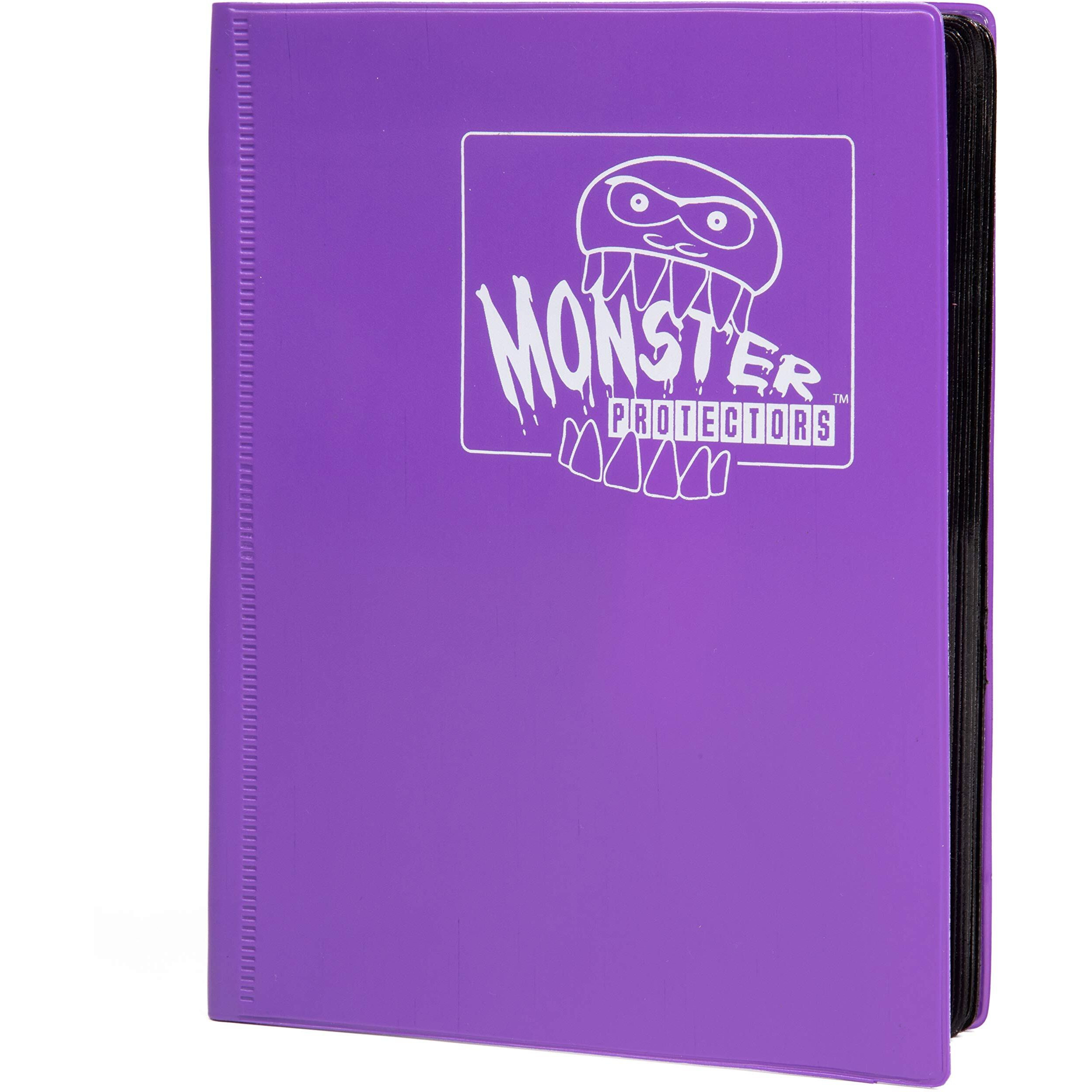 Monster 4 Pocket Trading Card Album- 20 Side Loading, Theft Deterrent, Padded Pages For Extra Protection- Deluxe Binder Holds 160 Yugioh, Mtg, Magic The Gathering, Pok  Mon & Sport Cards- Matte Purple