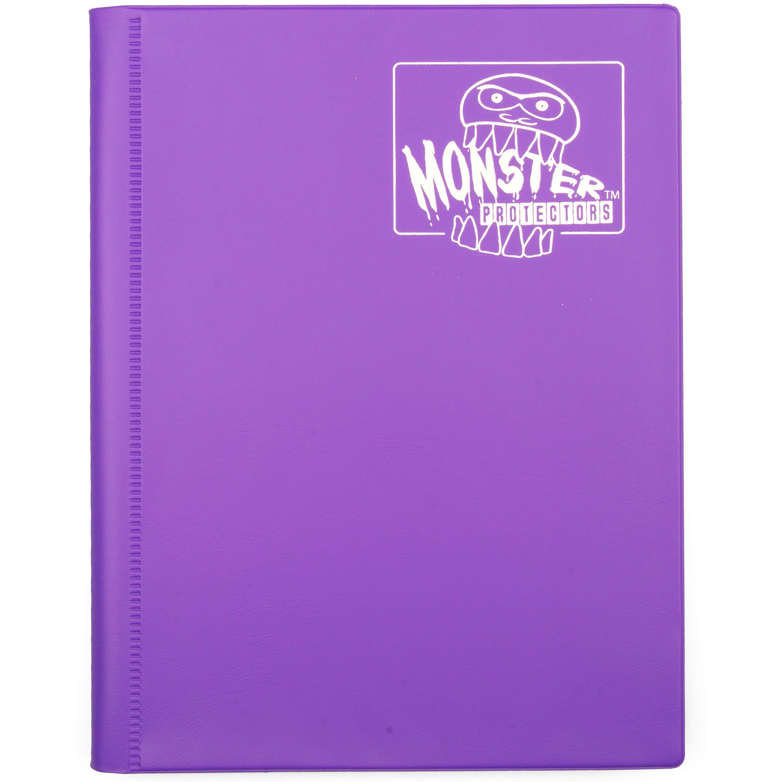 Monster 4 Pocket Trading Card Album- 20 Side Loading, Theft Deterrent, Padded Pages For Extra Protection- Deluxe Binder Holds 160 Yugioh, Mtg, Magic The Gathering, Pok  Mon & Sport Cards- Matte Purple