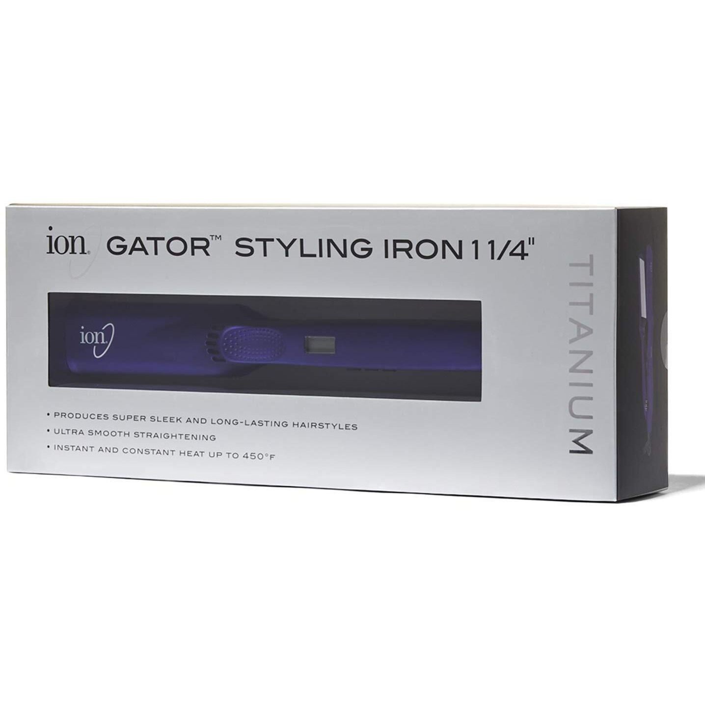 Ion Titanium Gator Digital Flat Iron, 1-1/4 Inch, Straighten, Curl, Or Flip Hair, Heats Up To 450F, Digital Display, Dual Voltage