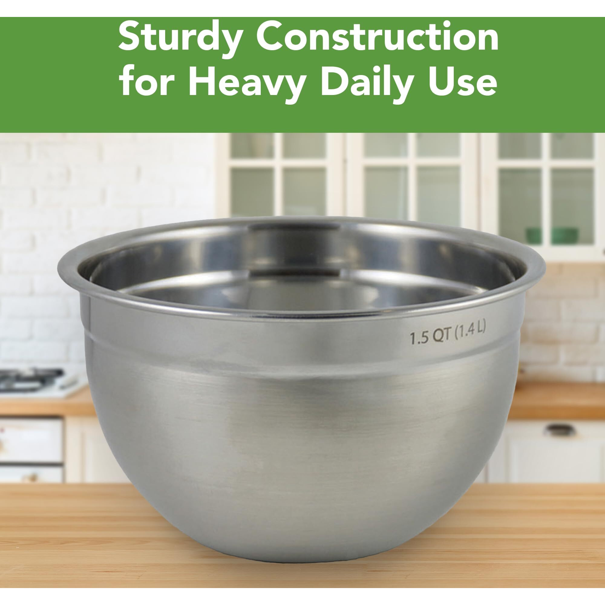 Tovolo Stainless Steel Mixing Bowls, 1.5 Qt - Metal Nesting Mixing Bowl With Rounded Lip For Easy Pour & Minimal Mess - Large & Small Dishwasher Safe Kitchen Supplies For Prep & Cooking
