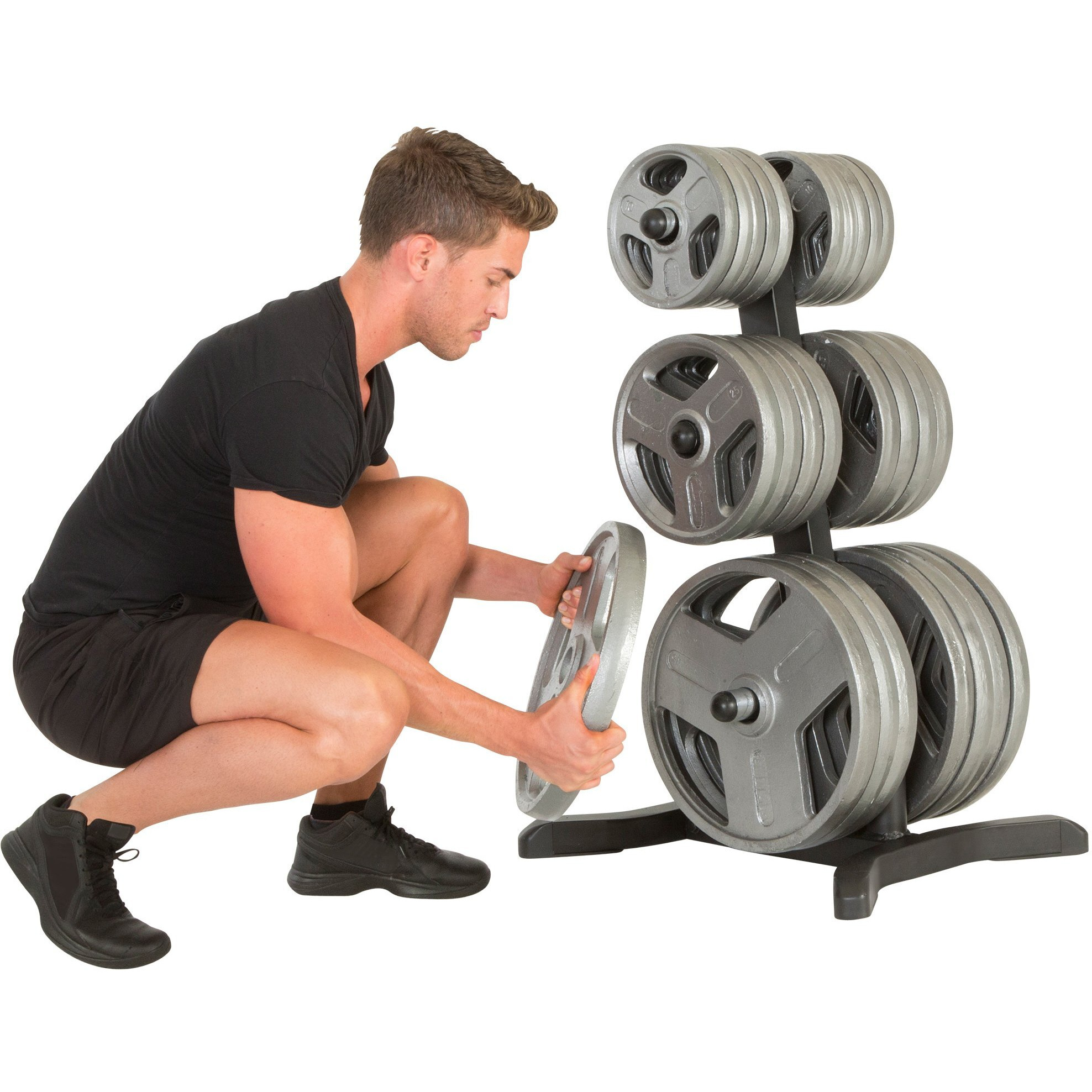 Fitness Reality X-Class Olympic Weight Tree - Heavy-Duty Bumper Plate Rack For Home Gym - Chrome Storage Posts - Includes 2 Barbell Holders - 1,000 Lb. Capacity