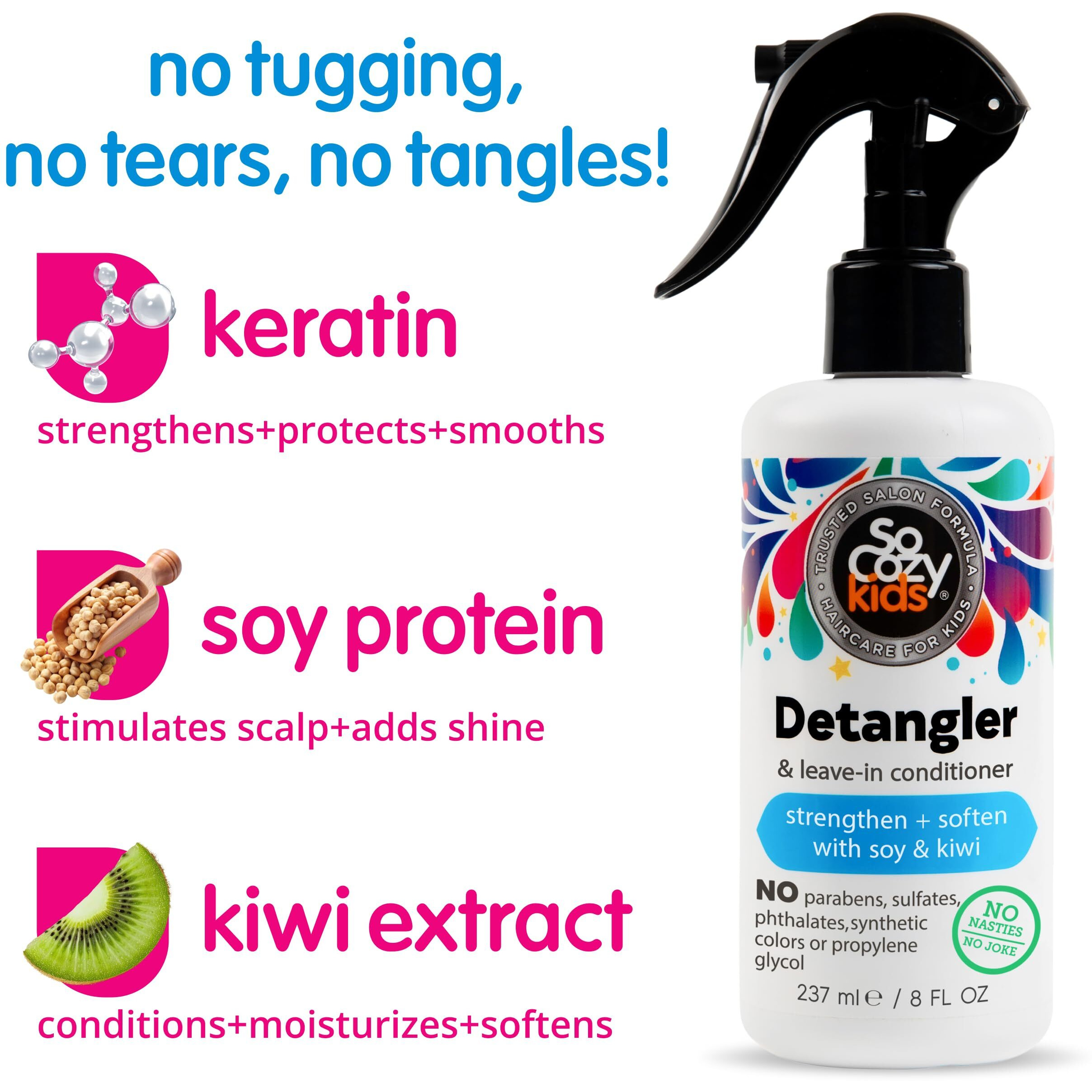 So Cozy Detangler & Leave In Conditioner Spray (8 Fl Oz) Hair Detangler Spray For Kids, Paraben-Free Leave In Hair Conditioner & Detangling Spray For Frizzy Hair, Keratin, Soy Protein & Kiwi Extract