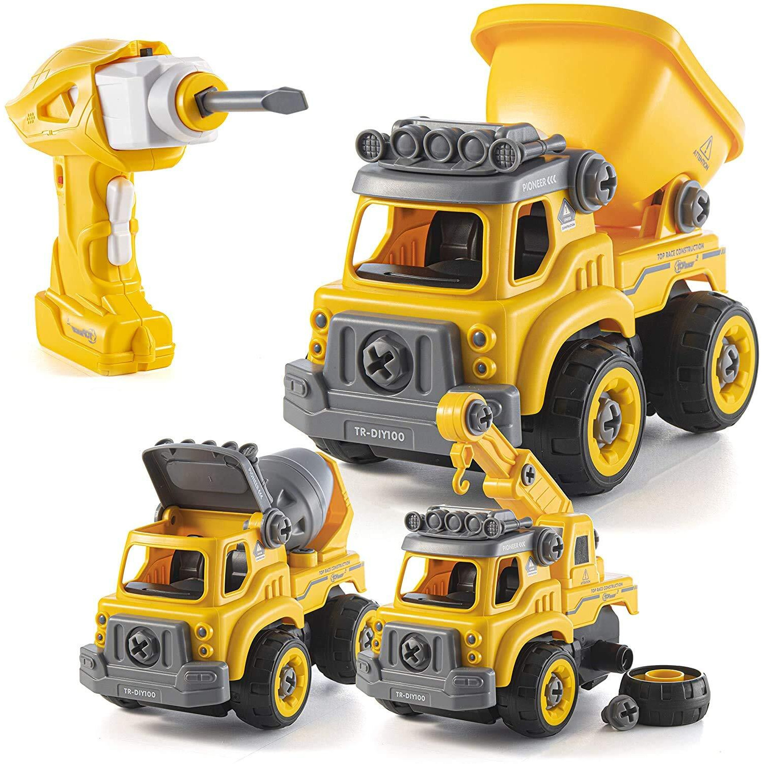 Top Race 3-In-1 Construction Vehicle - Easy Assembly Take Apart Construction Truck With Remote Control - Trucks And Kids Building Toy