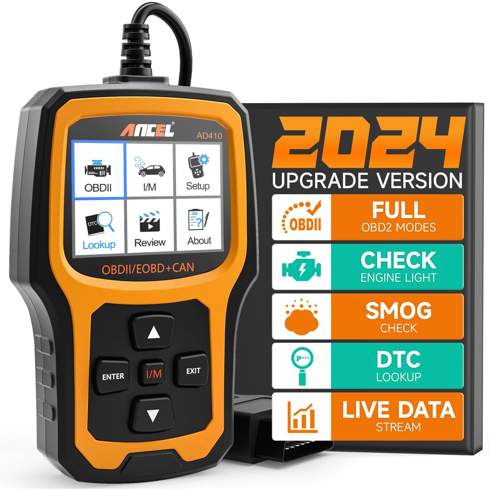 Ancel Ad410 Enhanced Obd2 Scanner Vehicle Code Reader Check Engine Light Fault Reader Diagnostic Scan Tool Automotive Obd Ii Scanner Auto Code Scanner For All Obdii Car After 1996 (Black/Yellow)